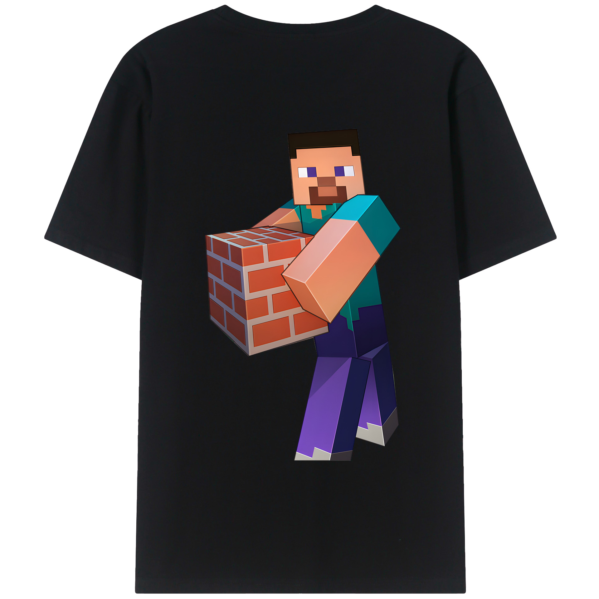 （画像用） マインクラフト ブロックの世界 Minecraft MC Block world 綿100％ メンズ半袖Tシャツ（バックプリント） 通気性