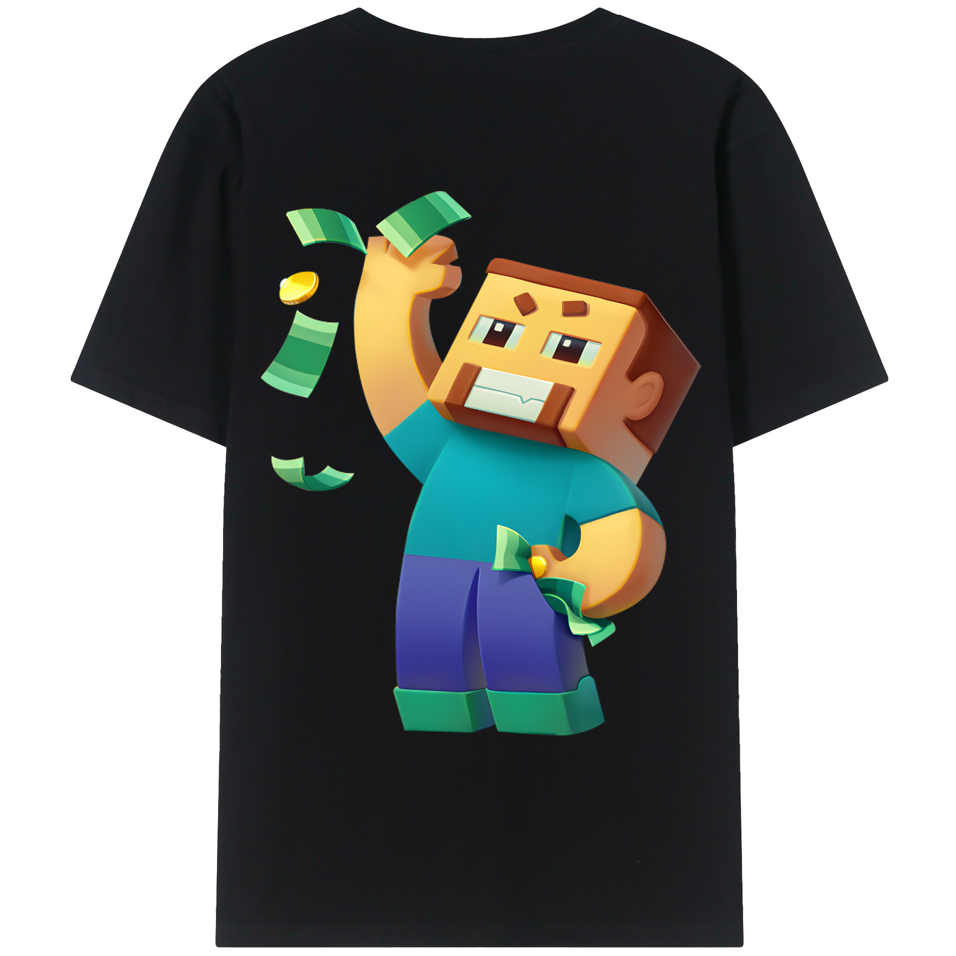 （画像用） マインクラフト ブロックの世界 Minecraft MC Block world 綿100％ メンズ半袖Tシャツ（バックプリント） 通気性