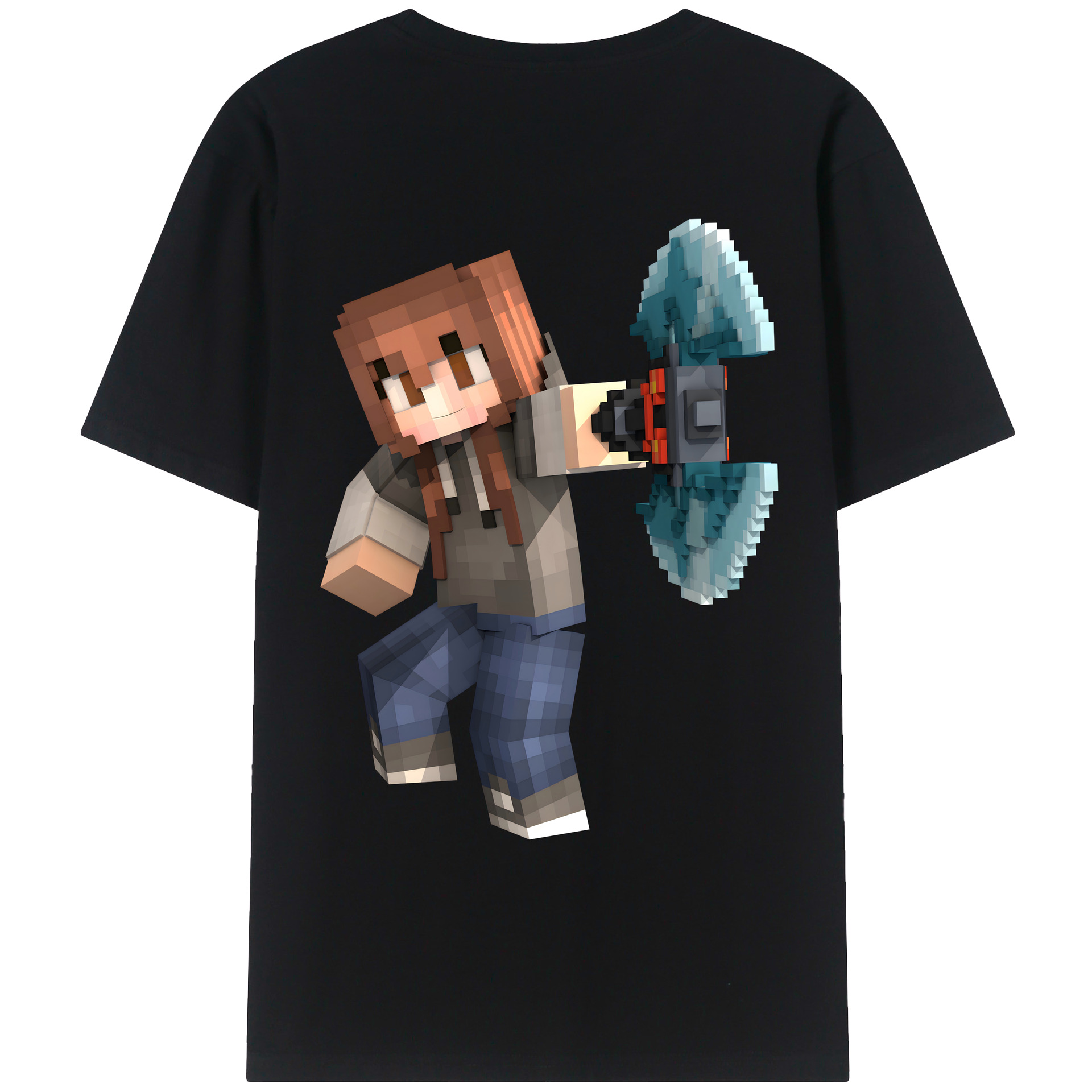 （画像用） マインクラフト ブロックの世界 Minecraft MC Block world 綿100％ メンズ半袖Tシャツ（バックプリント） 通気性
