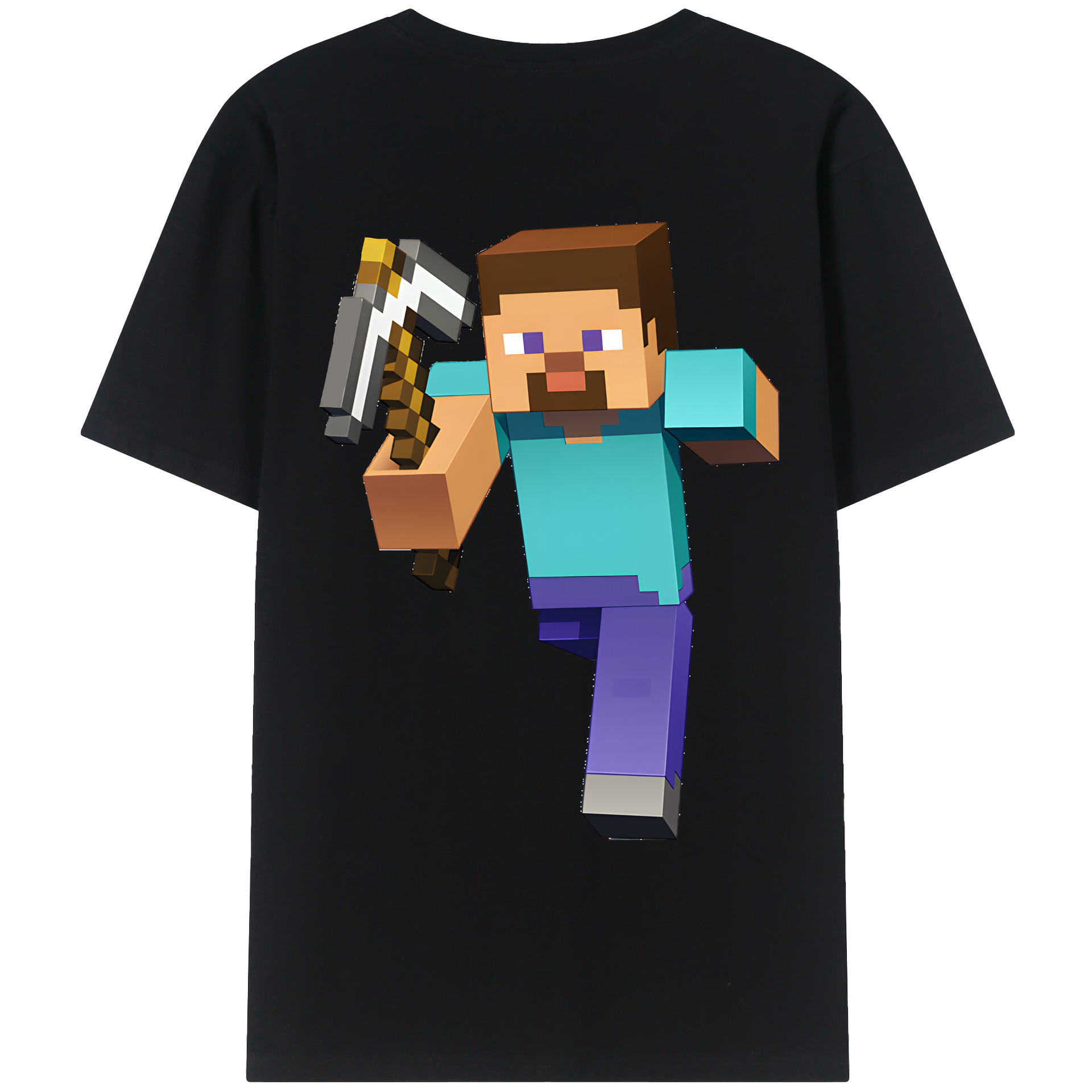 （画像用） マインクラフト ブロックの世界 Minecraft MC Block world 綿100％ メンズ半袖Tシャツ（バックプリント） 通気性