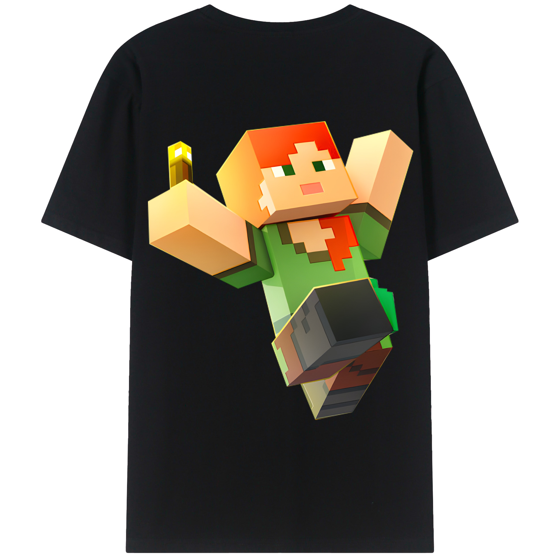 （画像用） マインクラフト ブロックの世界 Minecraft MC Block world 綿100％ メンズ半袖Tシャツ（バックプリント） 通気性