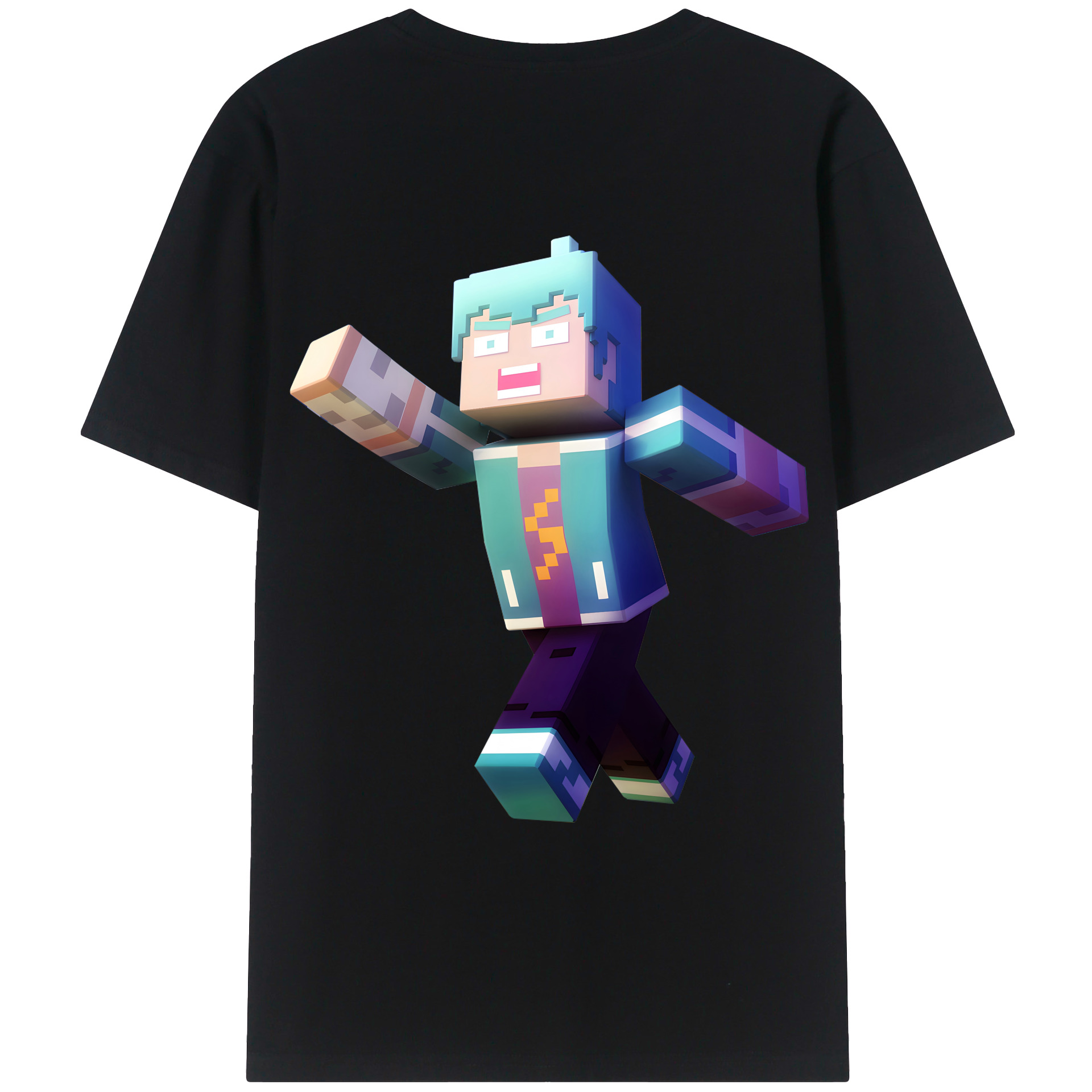 （画像用） マインクラフト ブロックの世界 Minecraft MC Block world 綿100％ メンズ半袖Tシャツ（バックプリント） 通気性