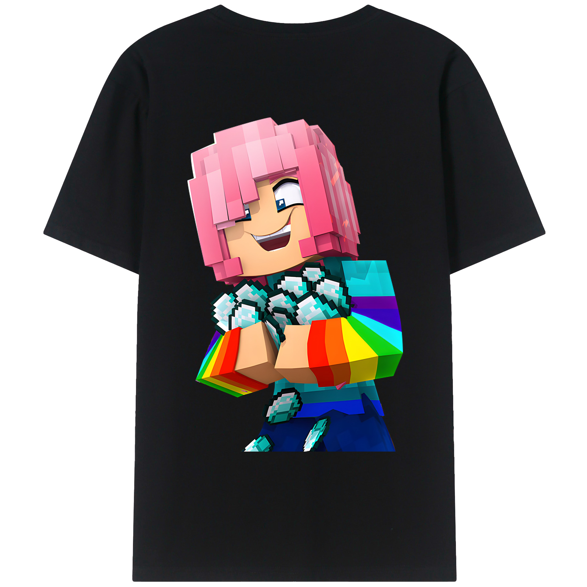 （画像用） マインクラフト ブロックの世界 Minecraft MC Block world 綿100％ メンズ半袖Tシャツ（バックプリント） 通気性