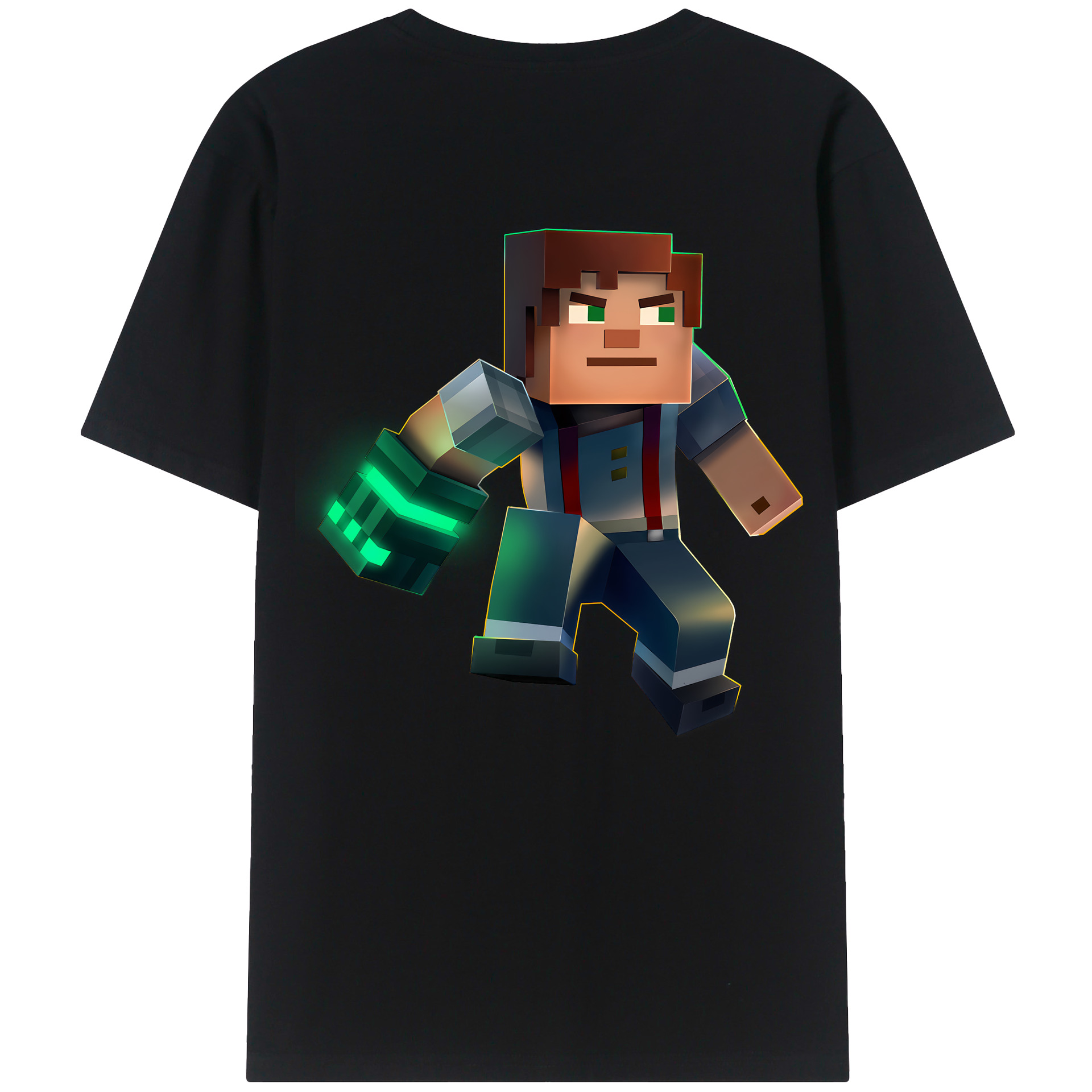 （画像用） マインクラフト ブロックの世界 Minecraft MC Block world 綿100％ メンズ半袖Tシャツ（バックプリント） 通気性