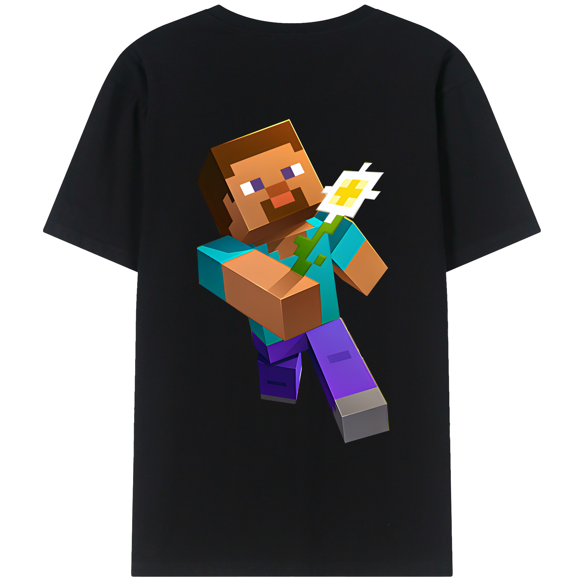 （画像用） マインクラフト ブロックの世界 Minecraft MC Block world 綿100％ メンズ半袖Tシャツ（バックプリント） 通気性