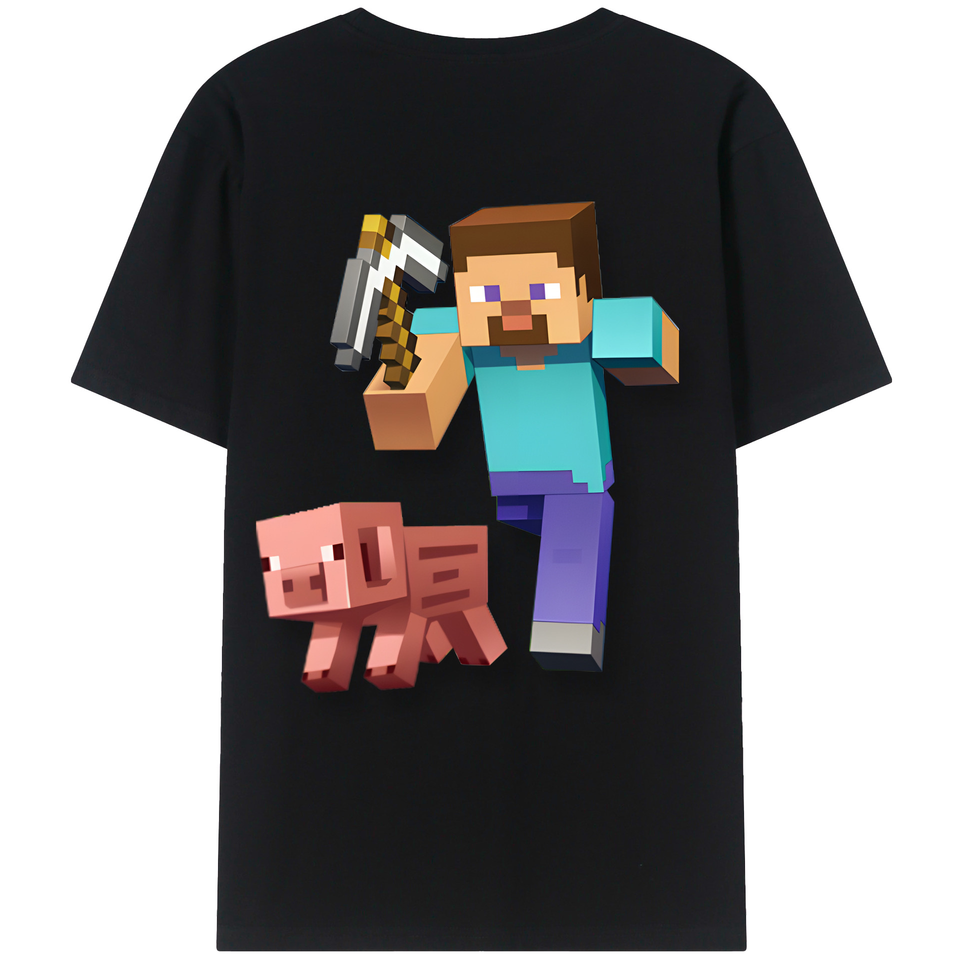 （画像用） マインクラフト ブロックの世界 Minecraft MC Block world 綿100％ メンズ半袖Tシャツ（バックプリント） 通気性