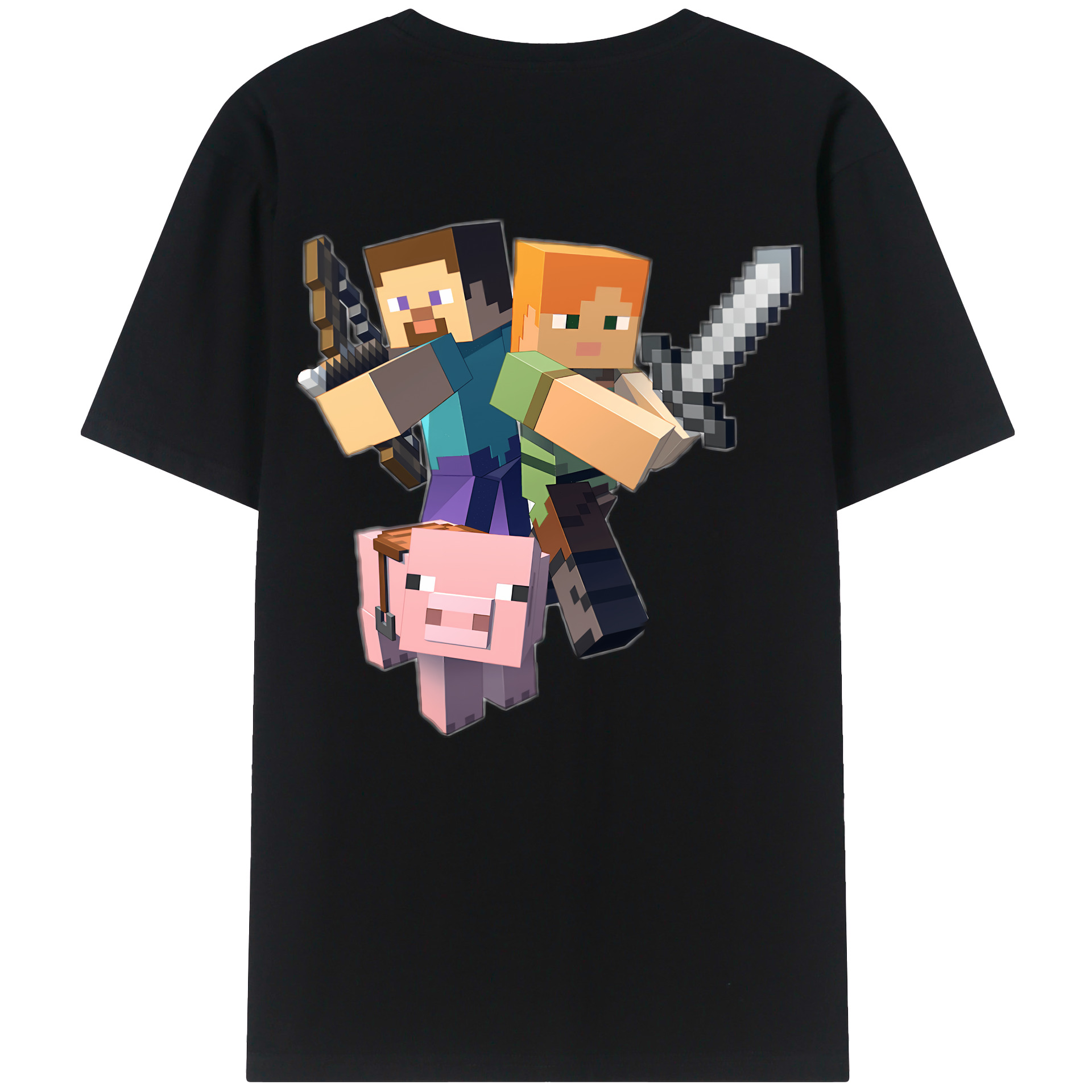 （画像用） マインクラフト ブロックの世界 Minecraft MC Block world 綿100％ メンズ半袖Tシャツ（バックプリント） 通気性