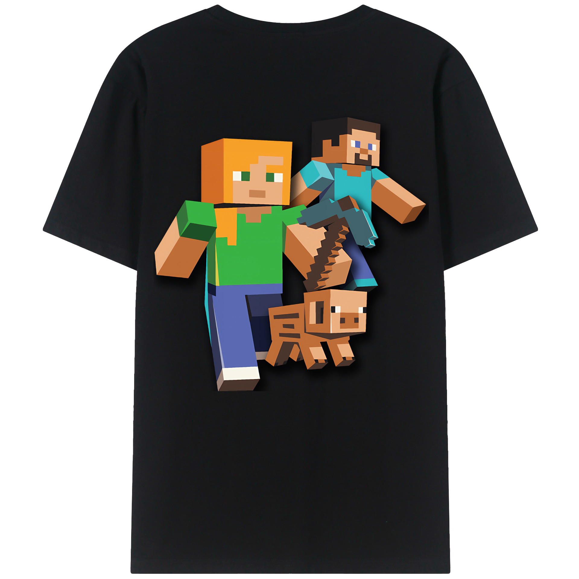 （画像用） マインクラフト ブロックの世界 Minecraft MC Block world 綿100％ メンズ半袖Tシャツ（バックプリント） 通気性