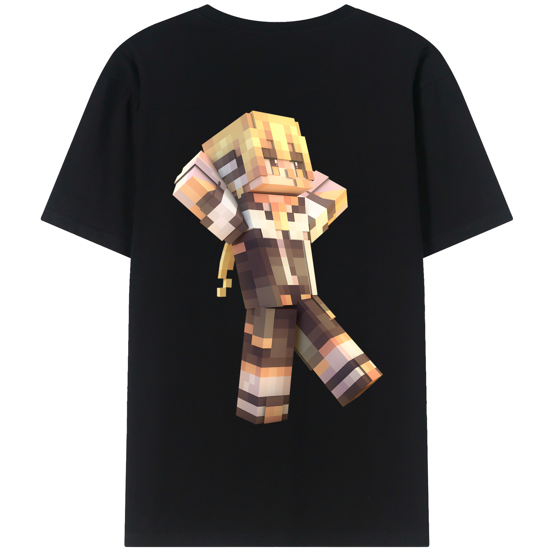 （画像用） マインクラフト ブロックの世界 Minecraft MC Block world 綿100％ メンズ半袖Tシャツ（バックプリント） 通気性