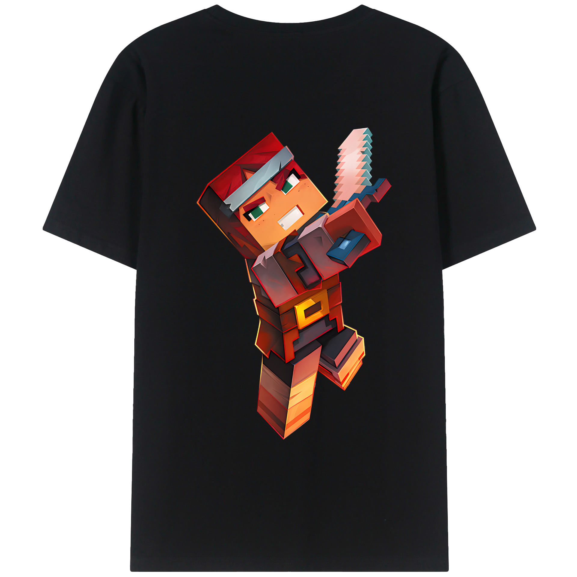 （画像用） マインクラフト ブロックの世界 Minecraft MC Block world 綿100％ メンズ半袖Tシャツ（バックプリント） 通気性