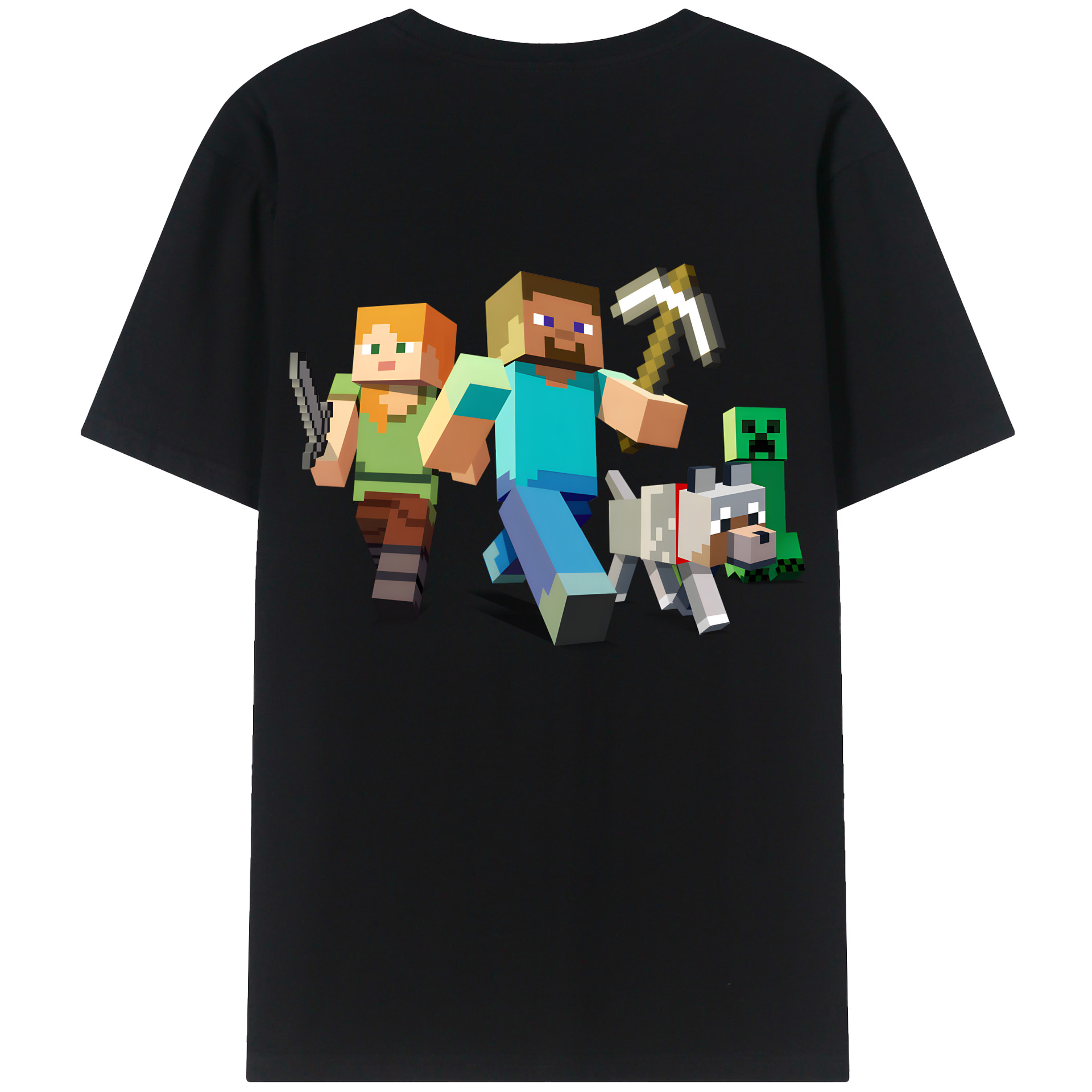 （画像用） マインクラフト ブロックの世界 Minecraft MC Block world 綿100％ メンズ半袖Tシャツ（バックプリント） 通気性
