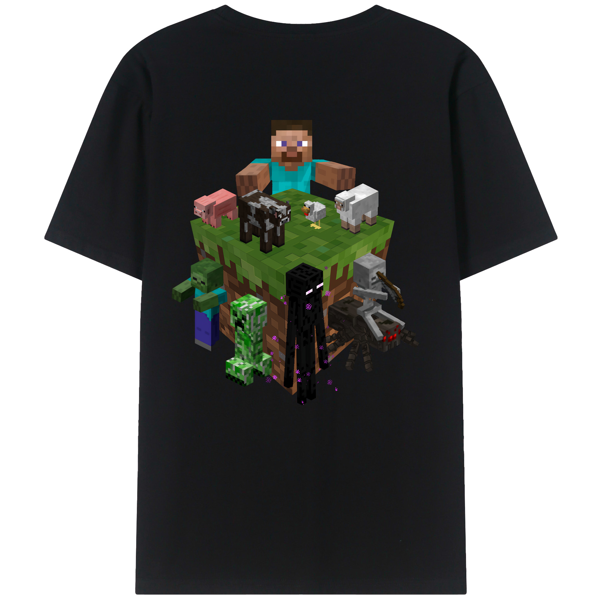 （画像用） マインクラフト ブロックの世界 Minecraft MC Block world 綿100％ メンズ半袖Tシャツ（バックプリント） 通気性