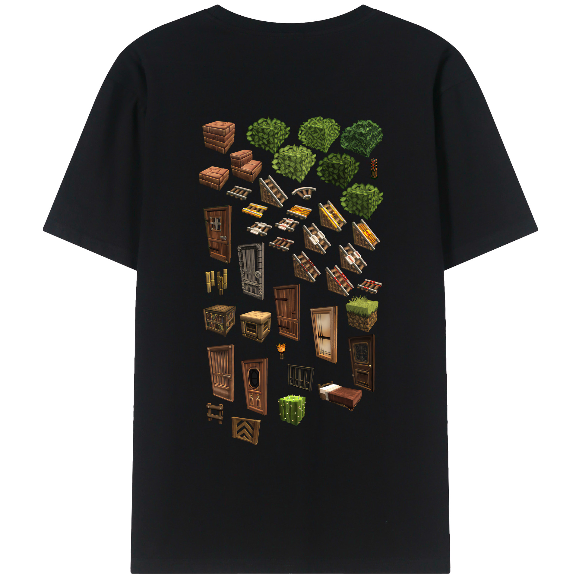 （画像用） マインクラフト ブロックの世界 Minecraft MC Block world 綿100％ メンズ半袖Tシャツ（バックプリント） 通気性