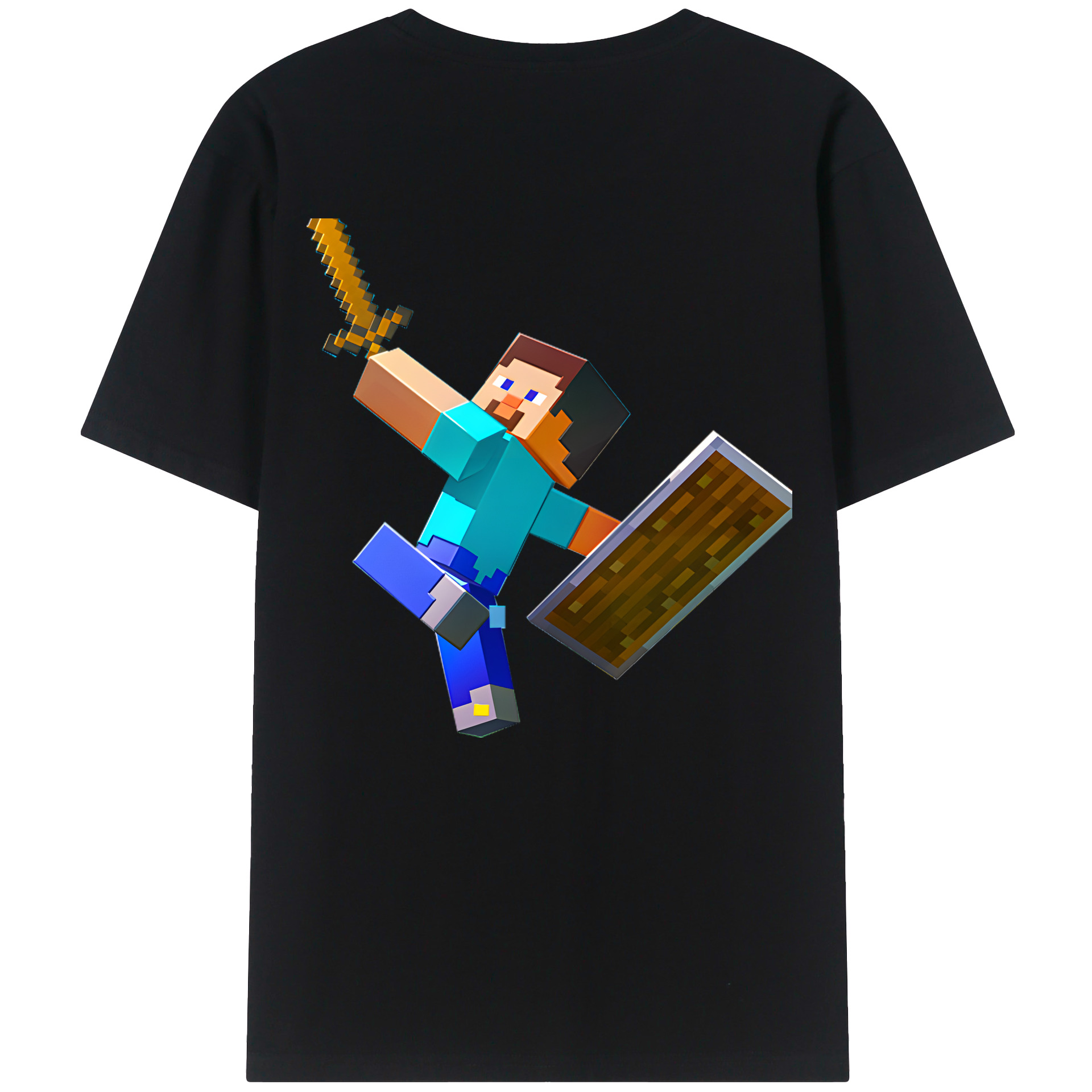 （画像用） マインクラフト ブロックの世界 Minecraft MC Block world 綿100％ メンズ半袖Tシャツ（バックプリント） 通気性