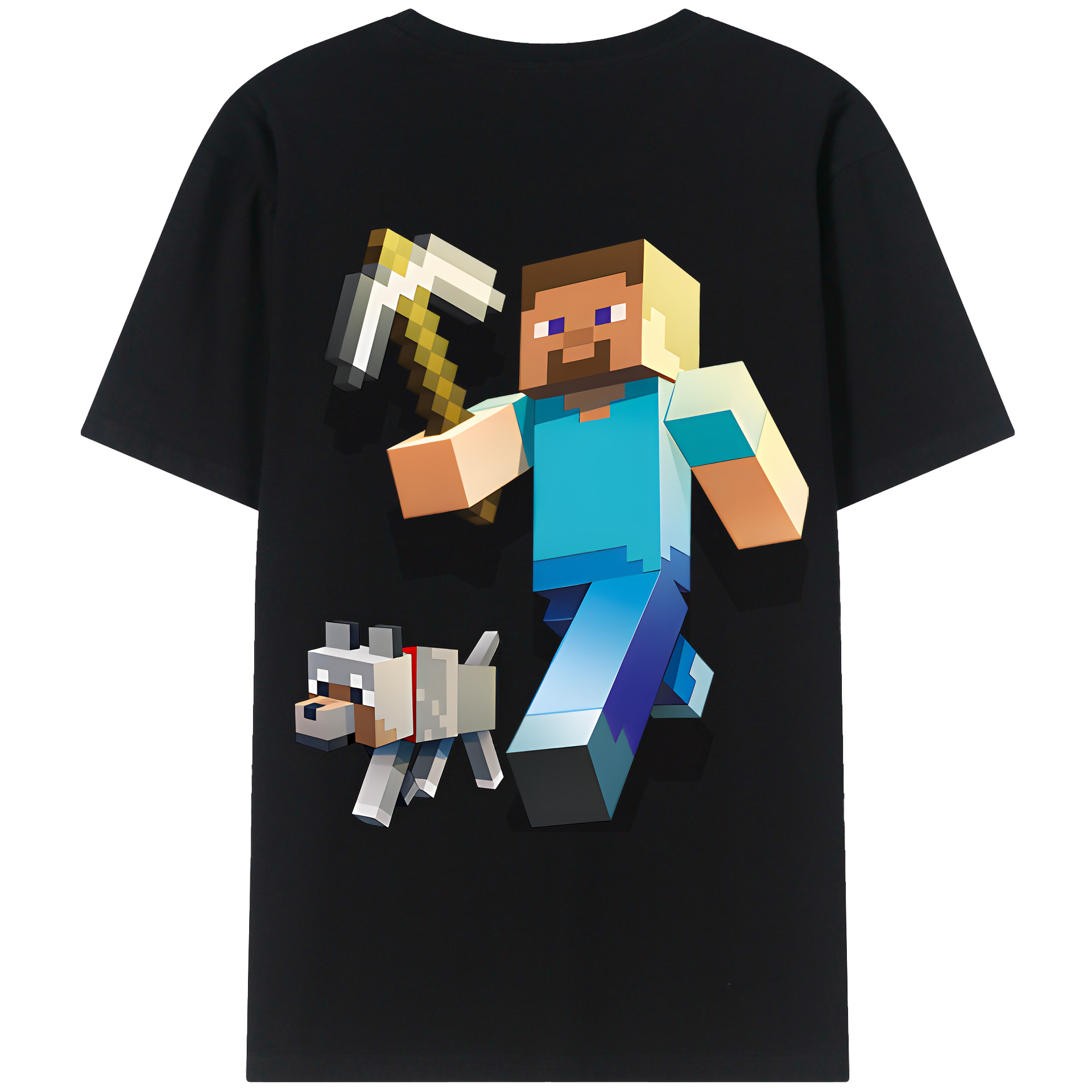 （画像用） マインクラフト ブロックの世界 Minecraft MC Block world 綿100％ メンズ半袖Tシャツ（バックプリント） 通気性