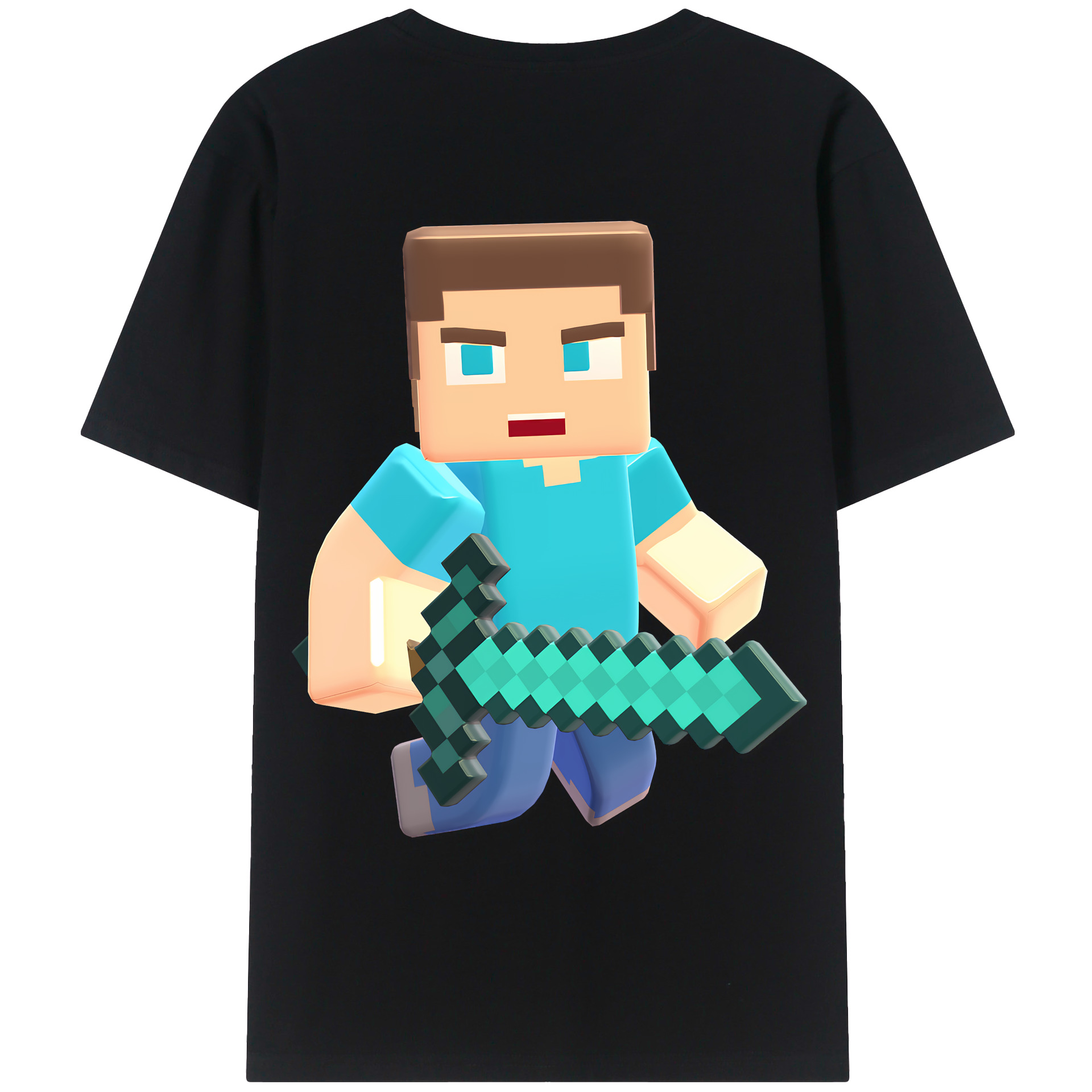 （画像用） マインクラフト ブロックの世界 Minecraft MC Block world 綿100％ メンズ半袖Tシャツ（バックプリント） 通気性