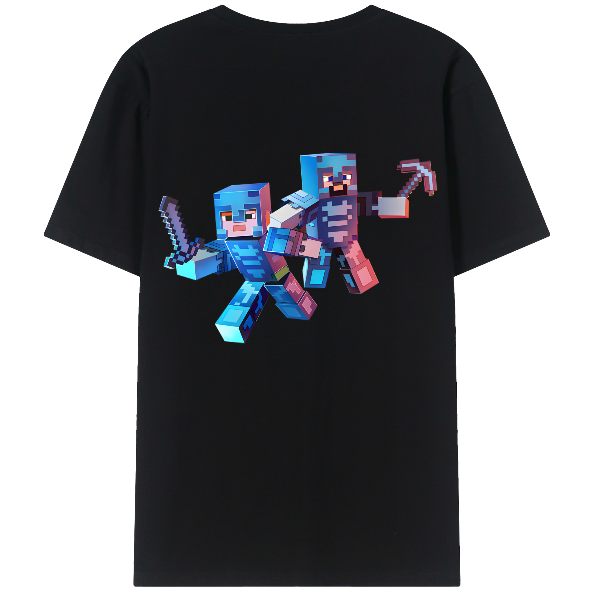 （画像用） マインクラフト ブロックの世界 Minecraft MC Block world 綿100％ メンズ半袖Tシャツ（バックプリント） 通気性