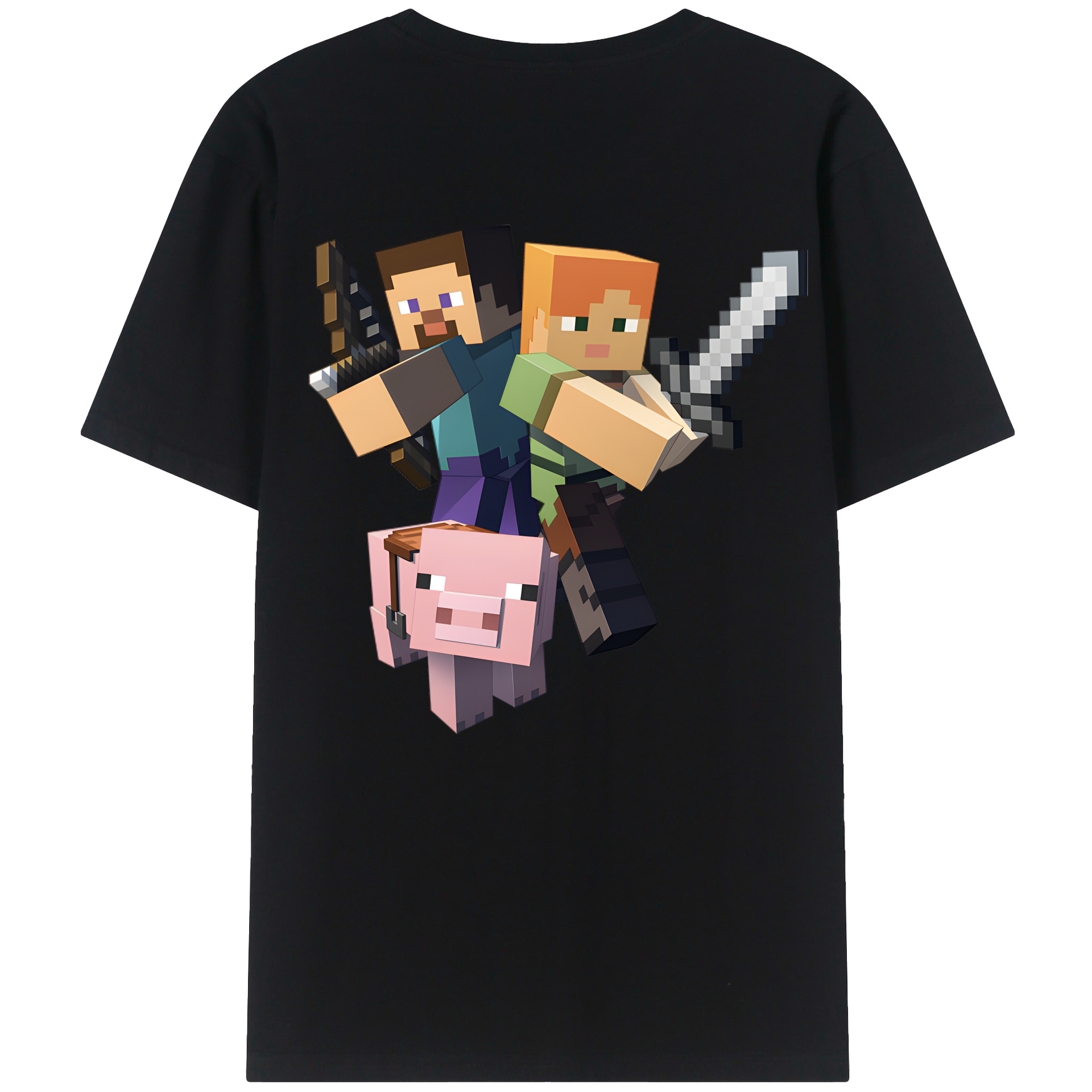 （画像用） マインクラフト ブロックの世界 Minecraft MC Block world 綿100％ メンズ半袖Tシャツ（バックプリント） 通気性
