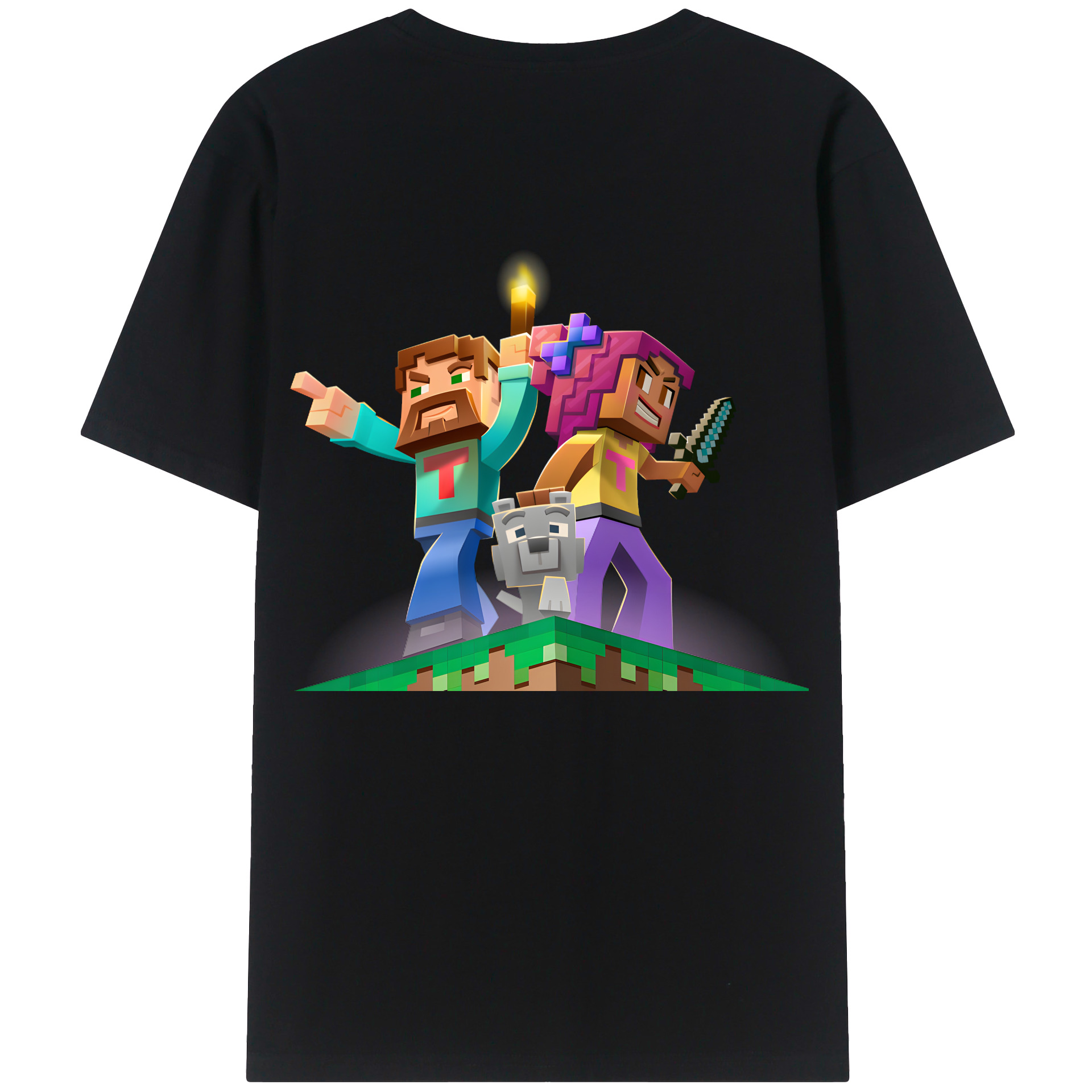 （画像用） マインクラフト ブロックの世界 Minecraft MC Block world 綿100％ メンズ半袖Tシャツ（バックプリント） 通気性