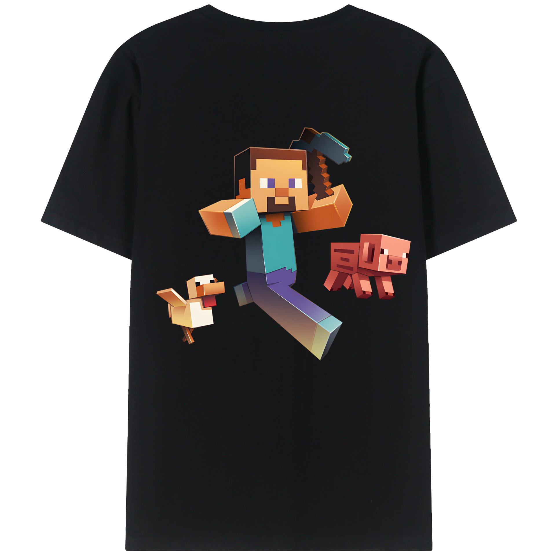 （画像用） マインクラフト ブロックの世界 Minecraft MC Block world 綿100％ メンズ半袖Tシャツ（バックプリント） 通気性
