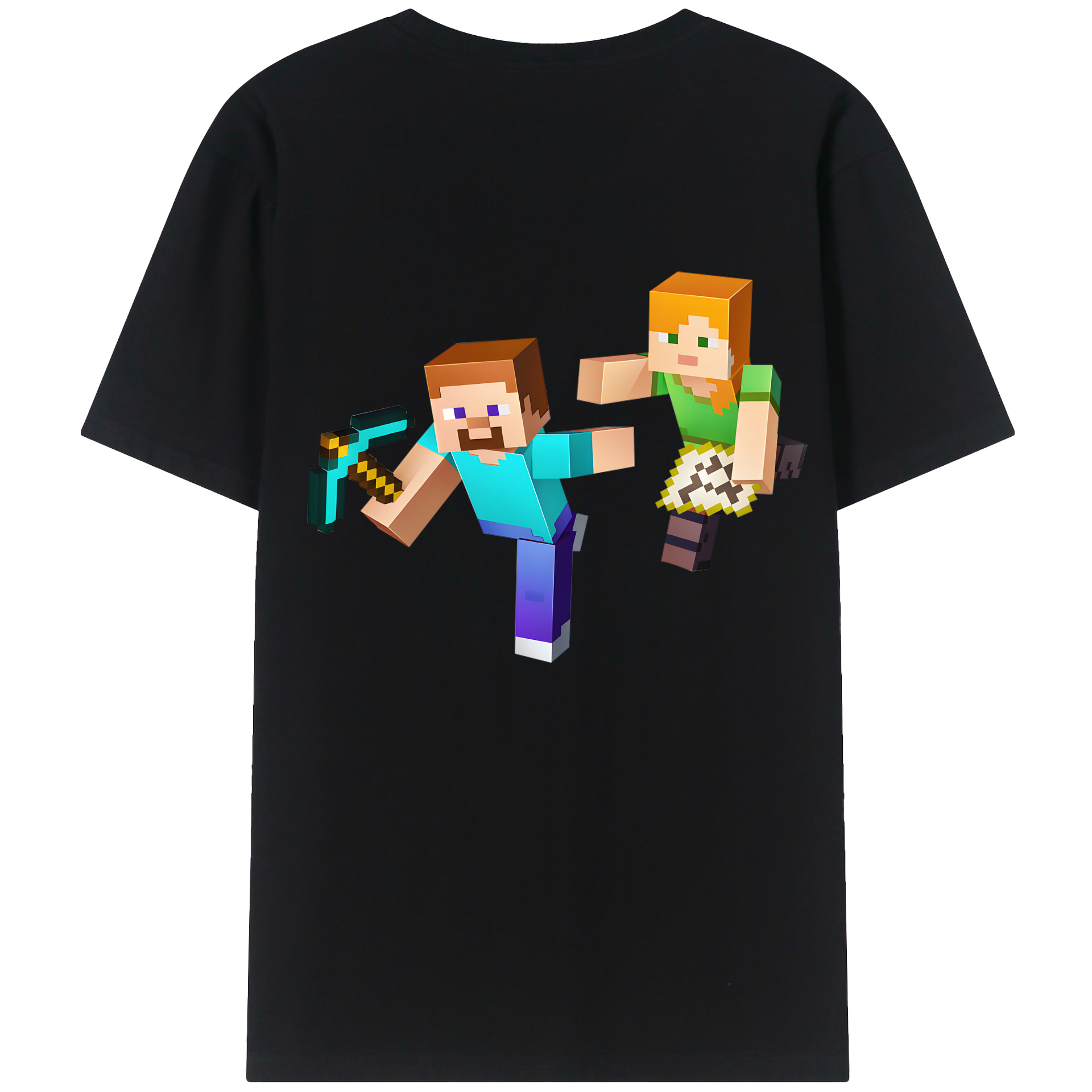 （画像用） マインクラフト ブロックの世界 Minecraft MC Block world 綿100％ メンズ半袖Tシャツ（バックプリント） 通気性