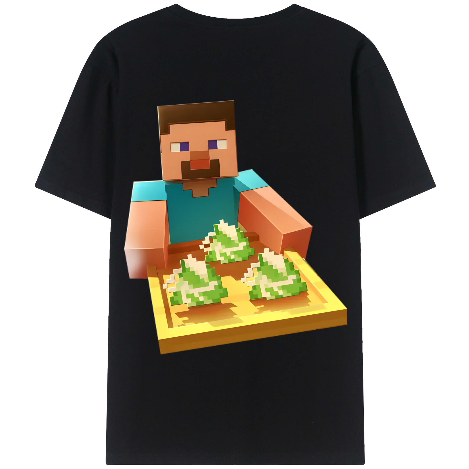 （画像用） マインクラフト ブロックの世界 Minecraft MC Block world 綿100％ メンズ半袖Tシャツ（バックプリント） 通気性
