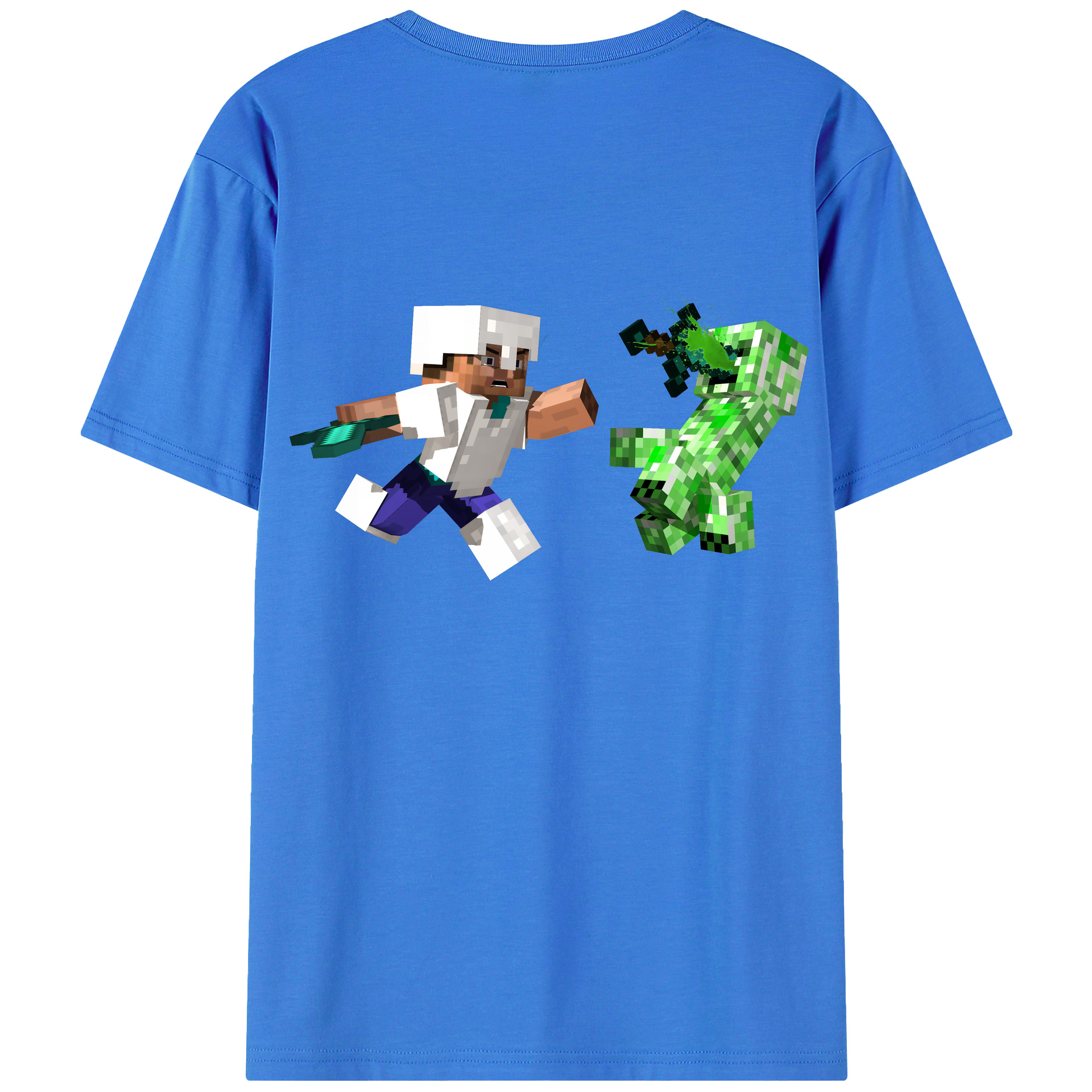 （画像用） マインクラフト ブロックの世界 Minecraft MC Block world 綿100％ メンズ半袖Tシャツ（バックプリント） 通気性