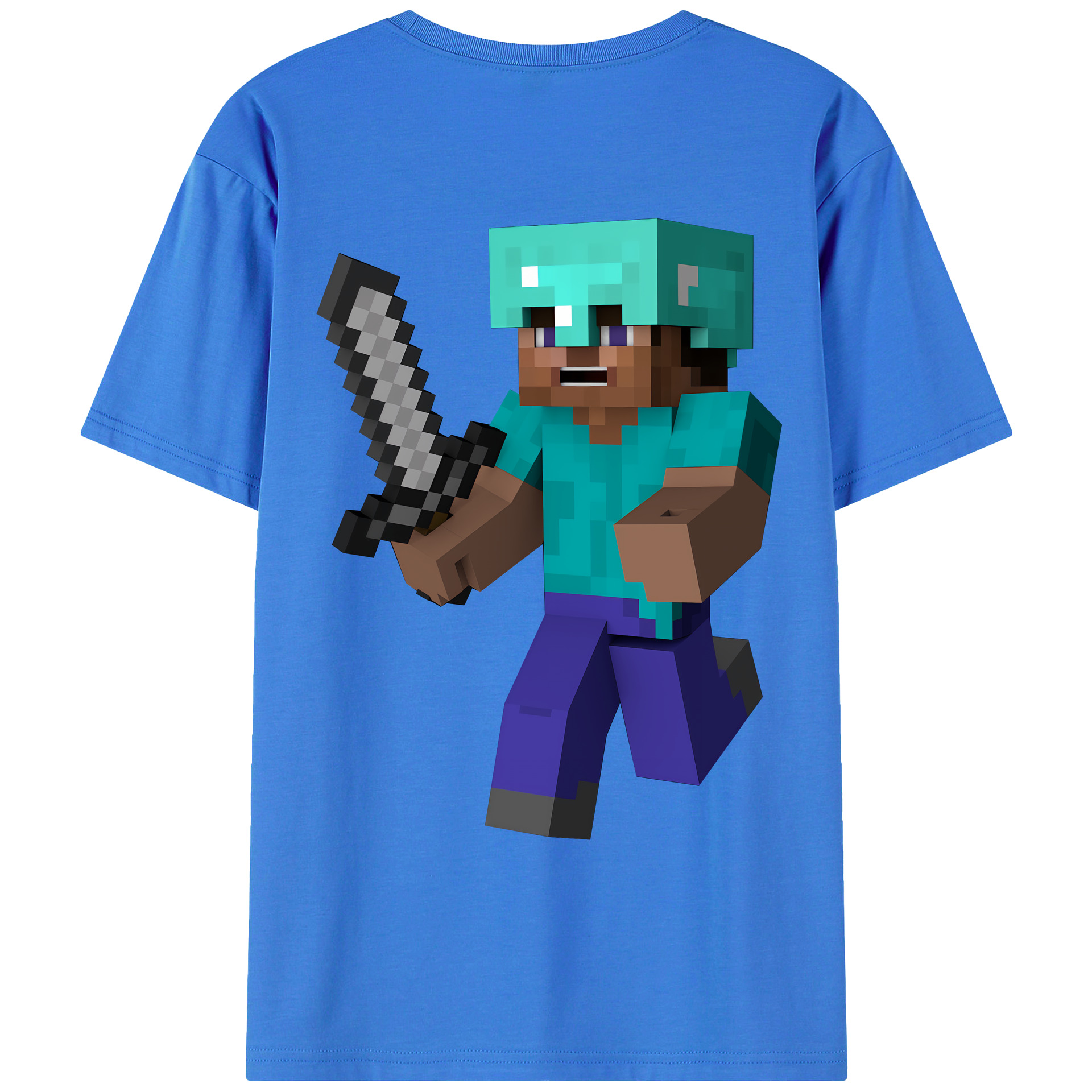 （画像用） マインクラフト ブロックの世界 Minecraft MC Block world 綿100％ メンズ半袖Tシャツ（バックプリント） 通気性