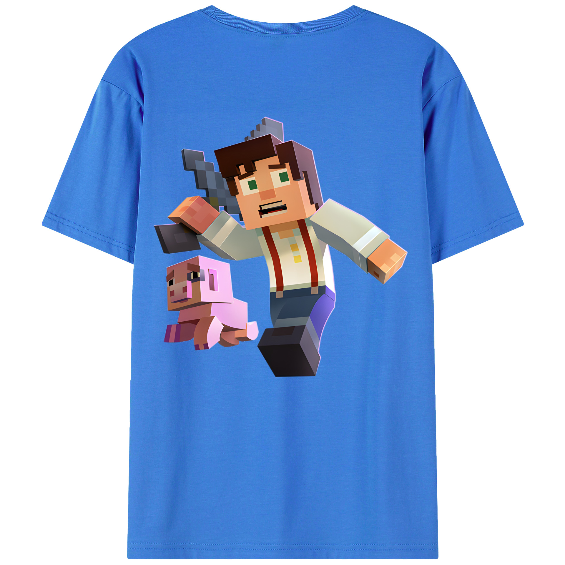 （画像用） マインクラフト ブロックの世界 Minecraft MC Block world 綿100％ メンズ半袖Tシャツ（バックプリント） 通気性