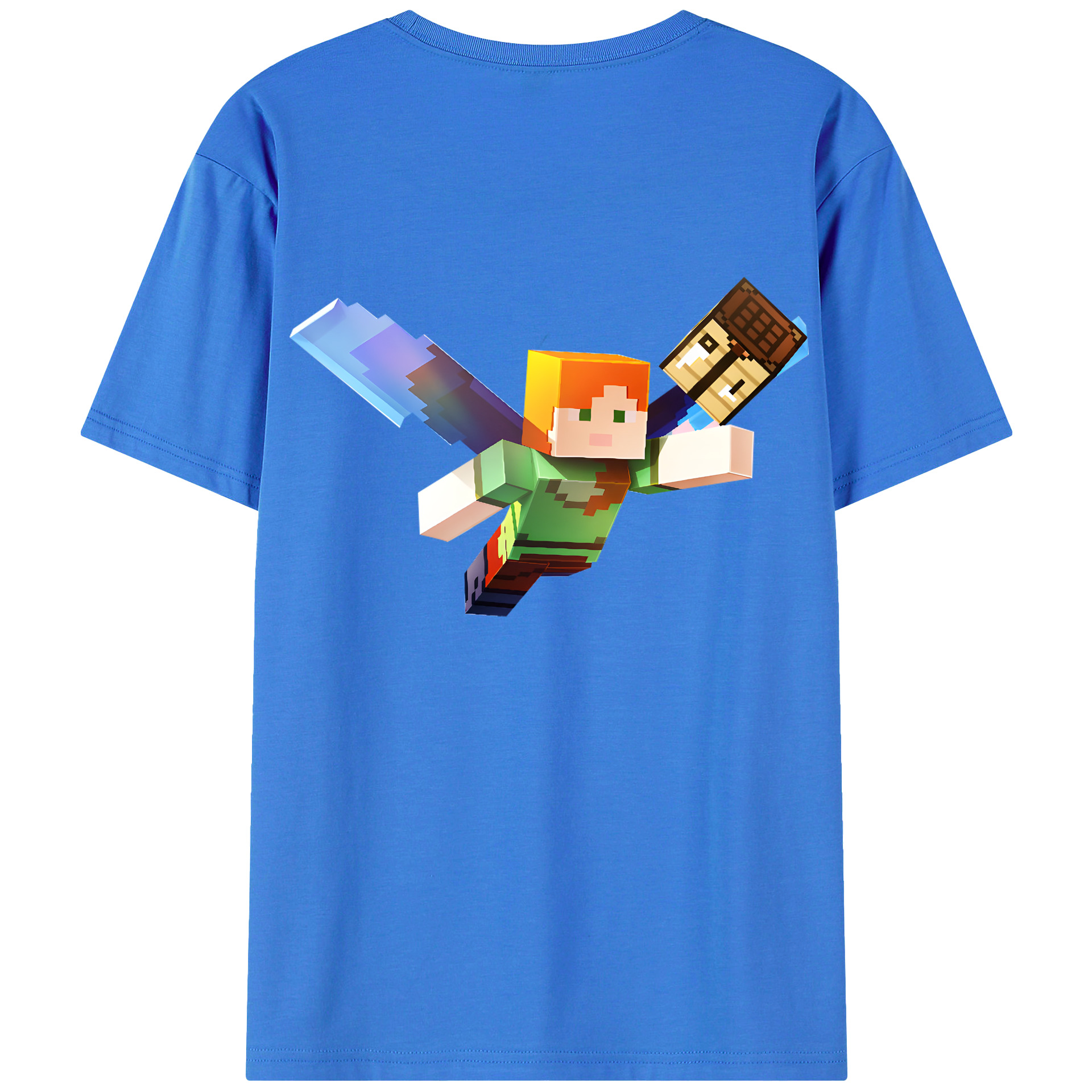 （画像用） マインクラフト ブロックの世界 Minecraft MC Block world 綿100％ メンズ半袖Tシャツ（バックプリント） 通気性