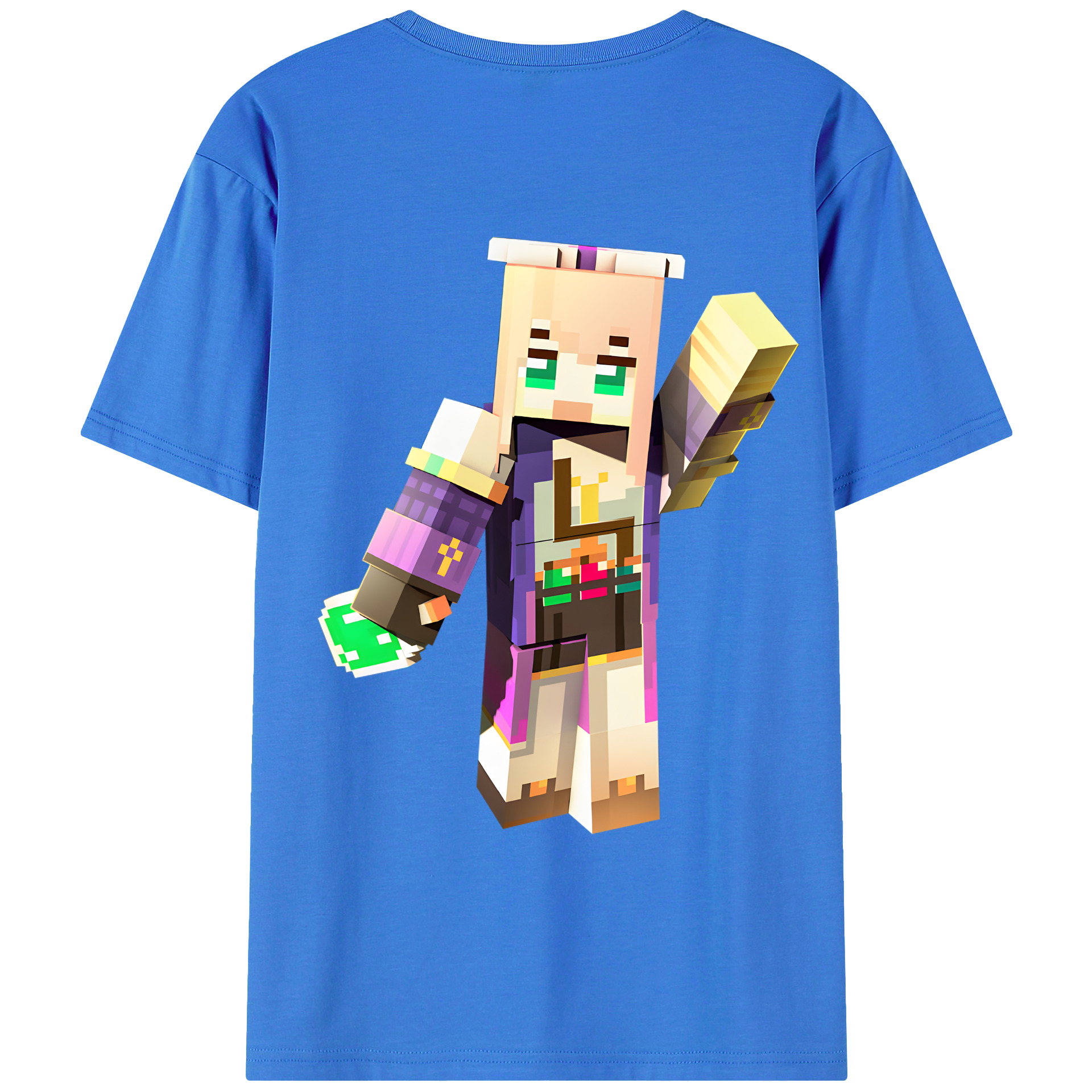 （画像用） マインクラフト ブロックの世界 Minecraft MC Block world 綿100％ メンズ半袖Tシャツ（バックプリント） 通気性