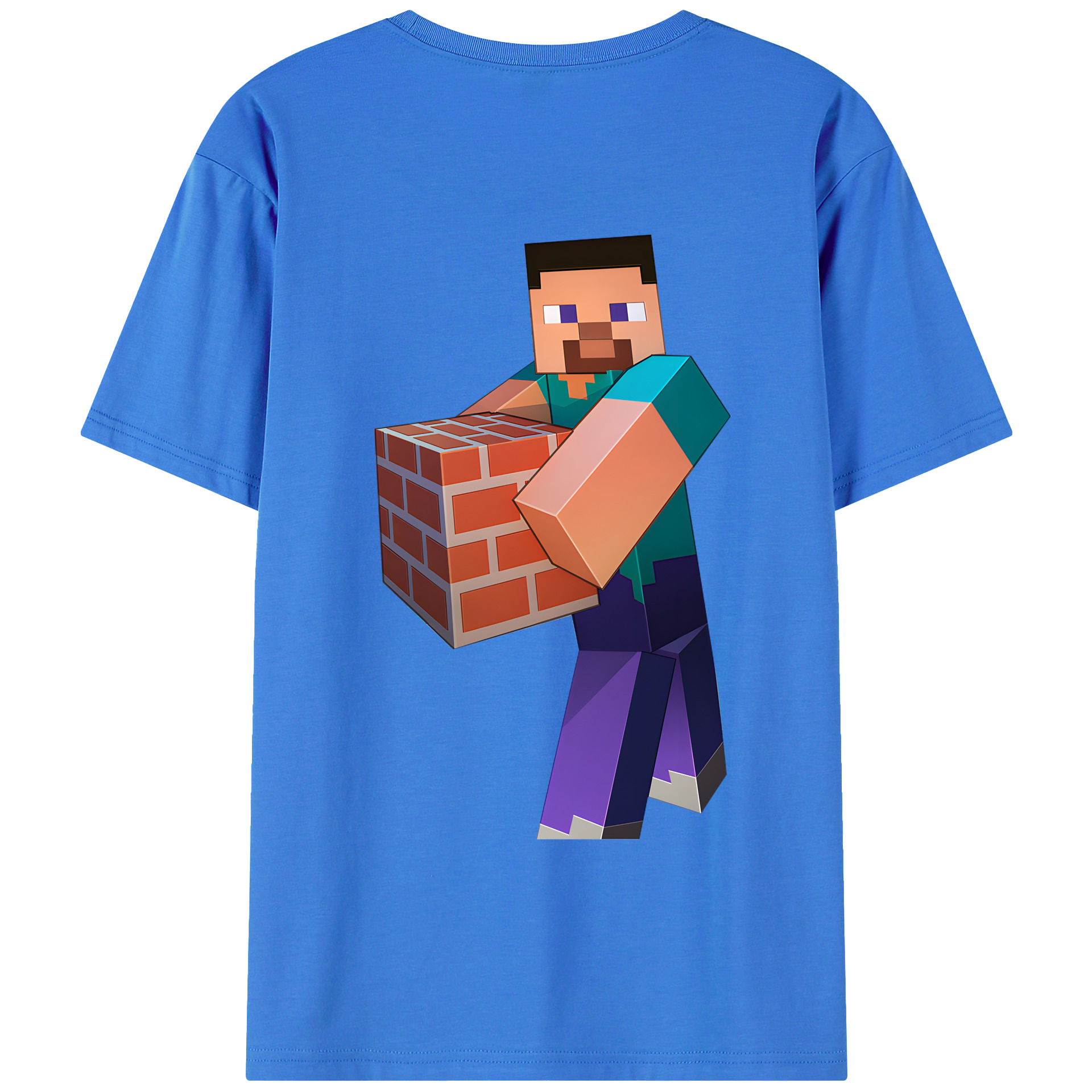 （画像用） マインクラフト ブロックの世界 Minecraft MC Block world 綿100％ メンズ半袖Tシャツ（バックプリント） 通気性