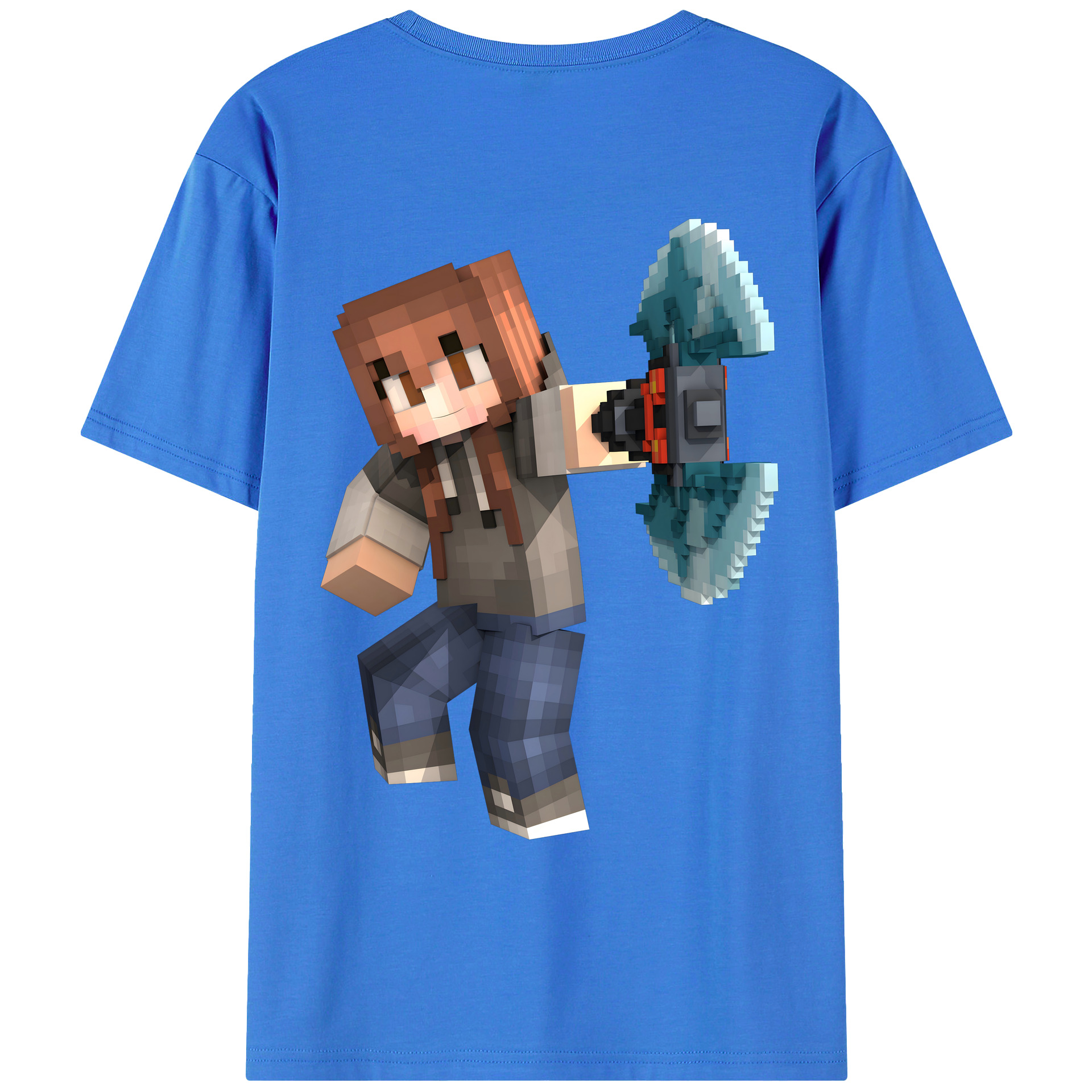 （画像用） マインクラフト ブロックの世界 Minecraft MC Block world 綿100％ メンズ半袖Tシャツ（バックプリント） 通気性