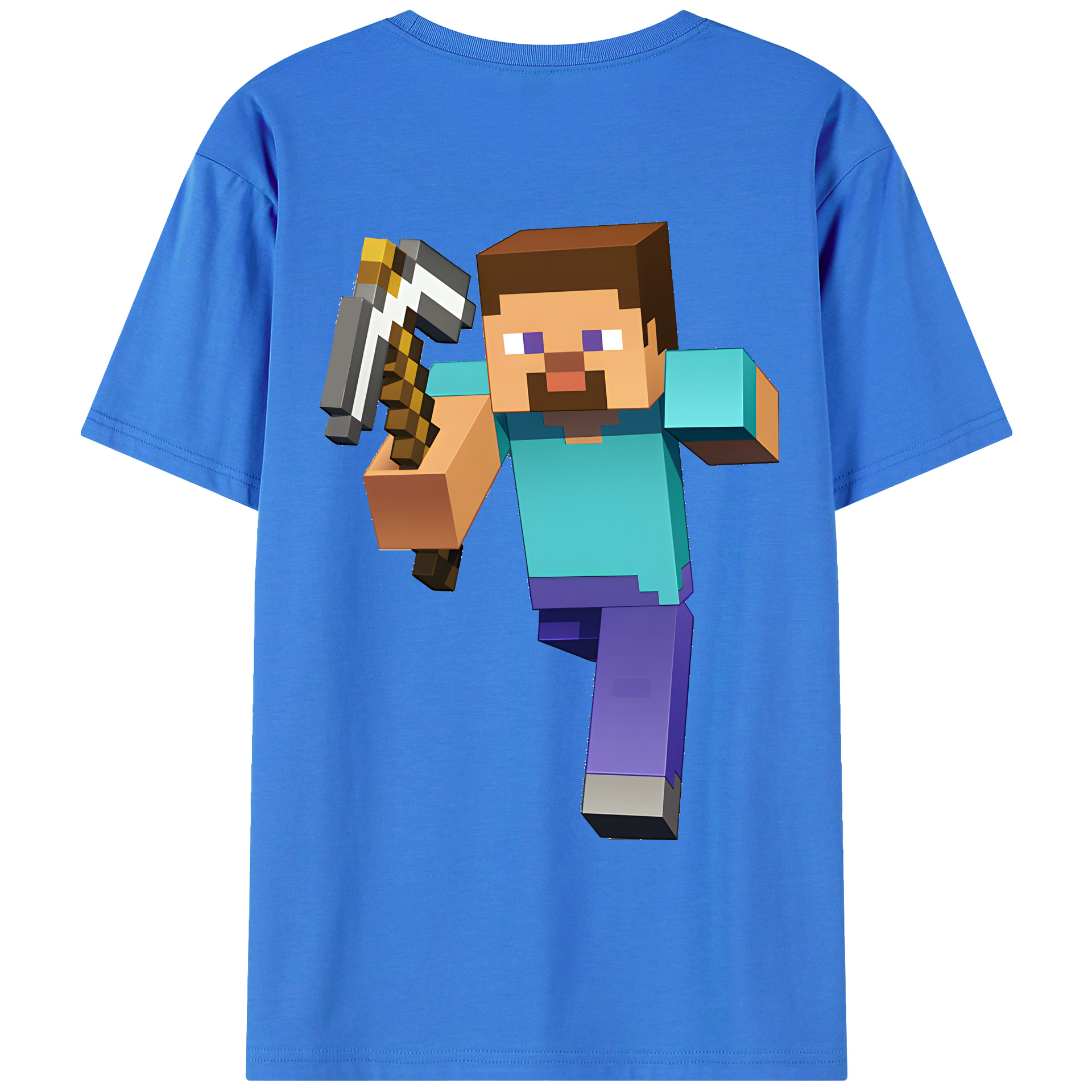 （画像用） マインクラフト ブロックの世界 Minecraft MC Block world 綿100％ メンズ半袖Tシャツ（バックプリント） 通気性
