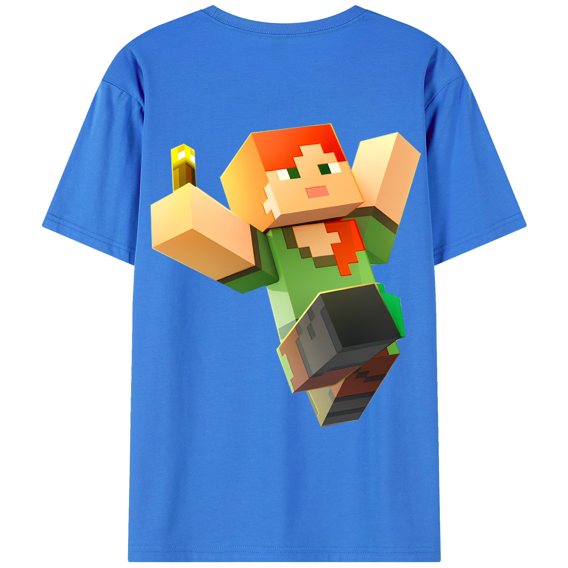 （画像用） マインクラフト ブロックの世界 Minecraft MC Block world 綿100％ メンズ半袖Tシャツ（バックプリント） 通気性
