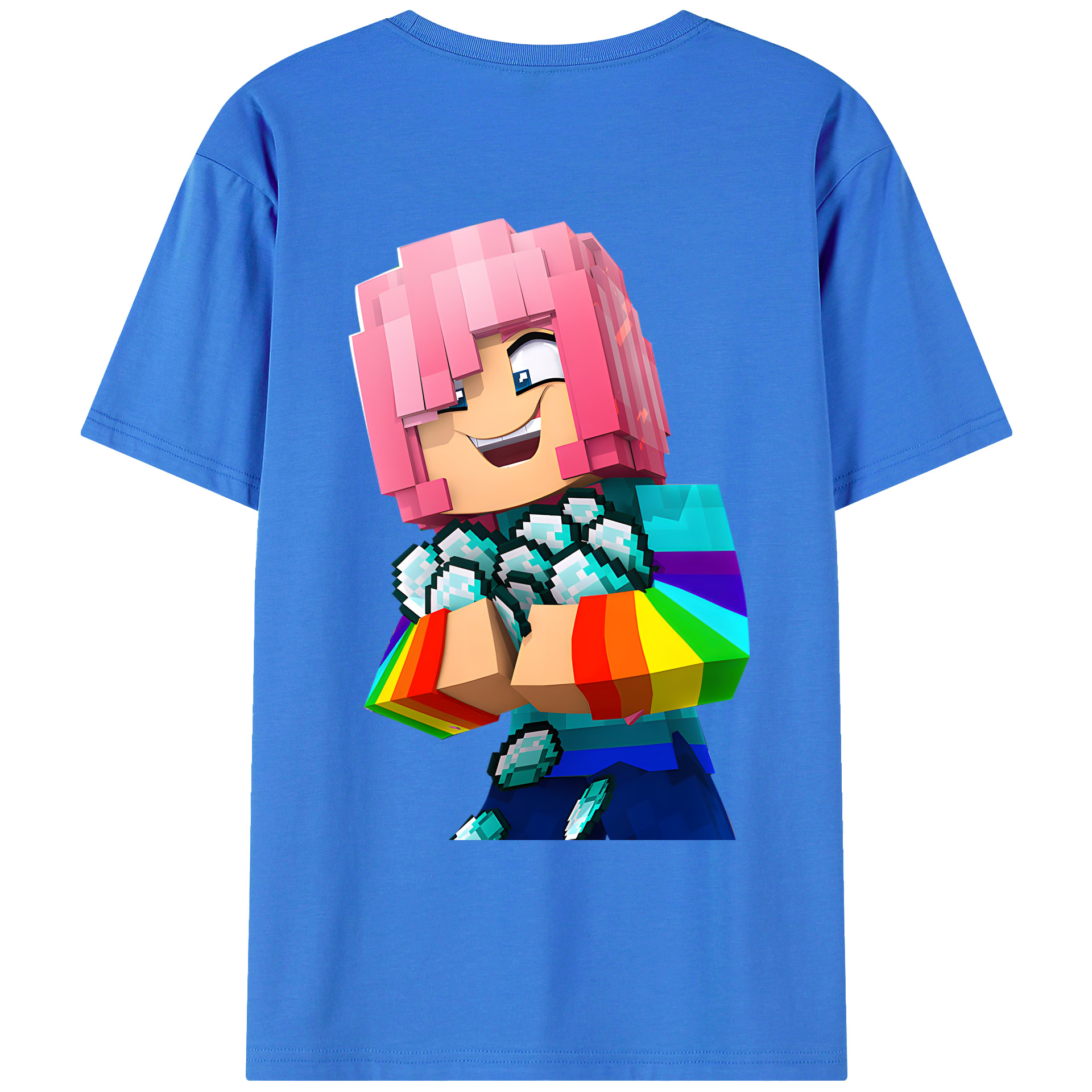 （画像用） マインクラフト ブロックの世界 Minecraft MC Block world 綿100％ メンズ半袖Tシャツ（バックプリント） 通気性