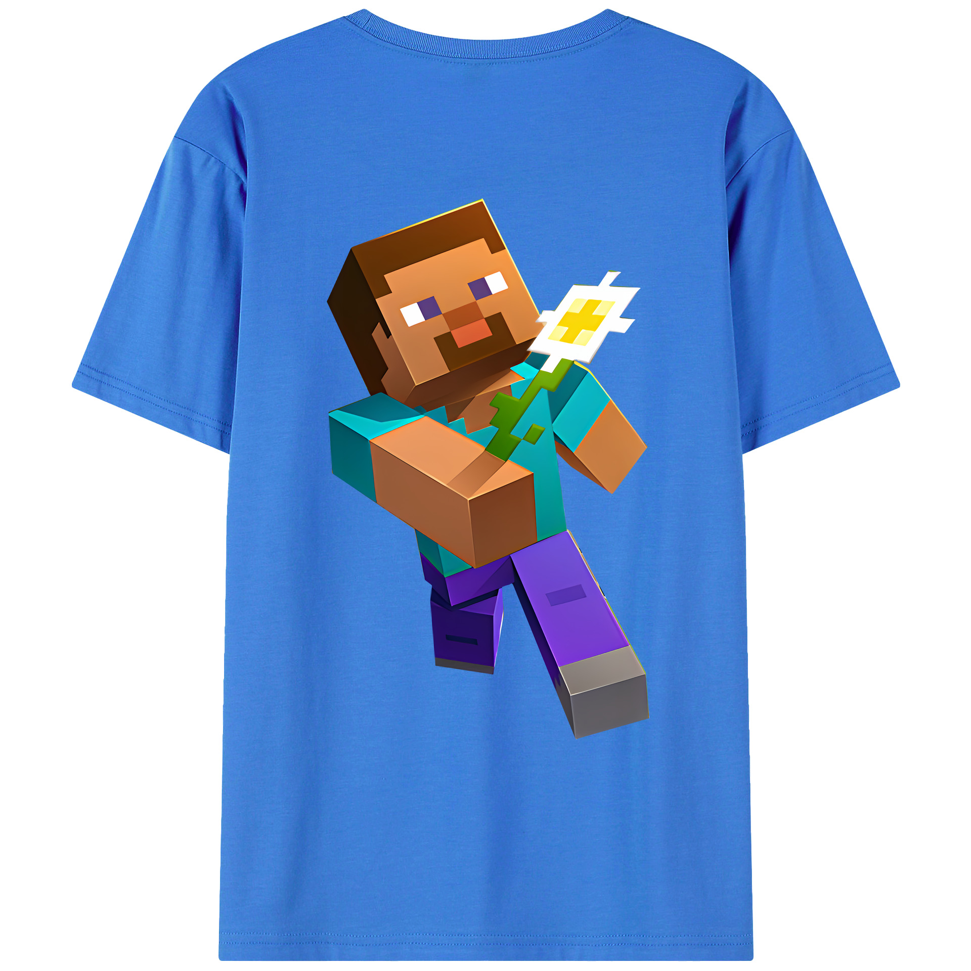 （画像用） マインクラフト ブロックの世界 Minecraft MC Block world 綿100％ メンズ半袖Tシャツ（バックプリント） 通気性