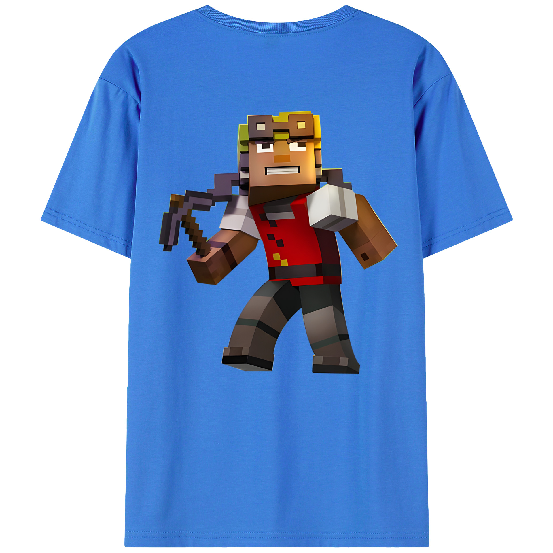 （画像用） マインクラフト ブロックの世界 Minecraft MC Block world 綿100％ メンズ半袖Tシャツ（バックプリント） 通気性