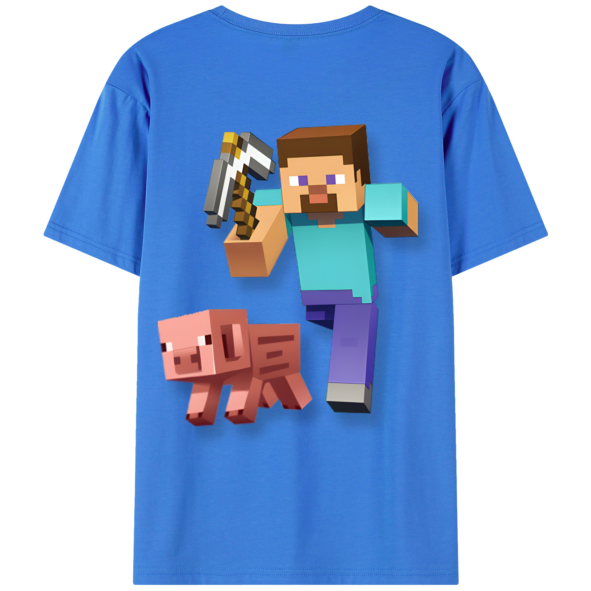 （画像用） マインクラフト ブロックの世界 Minecraft MC Block world 綿100％ メンズ半袖Tシャツ（バックプリント） 通気性