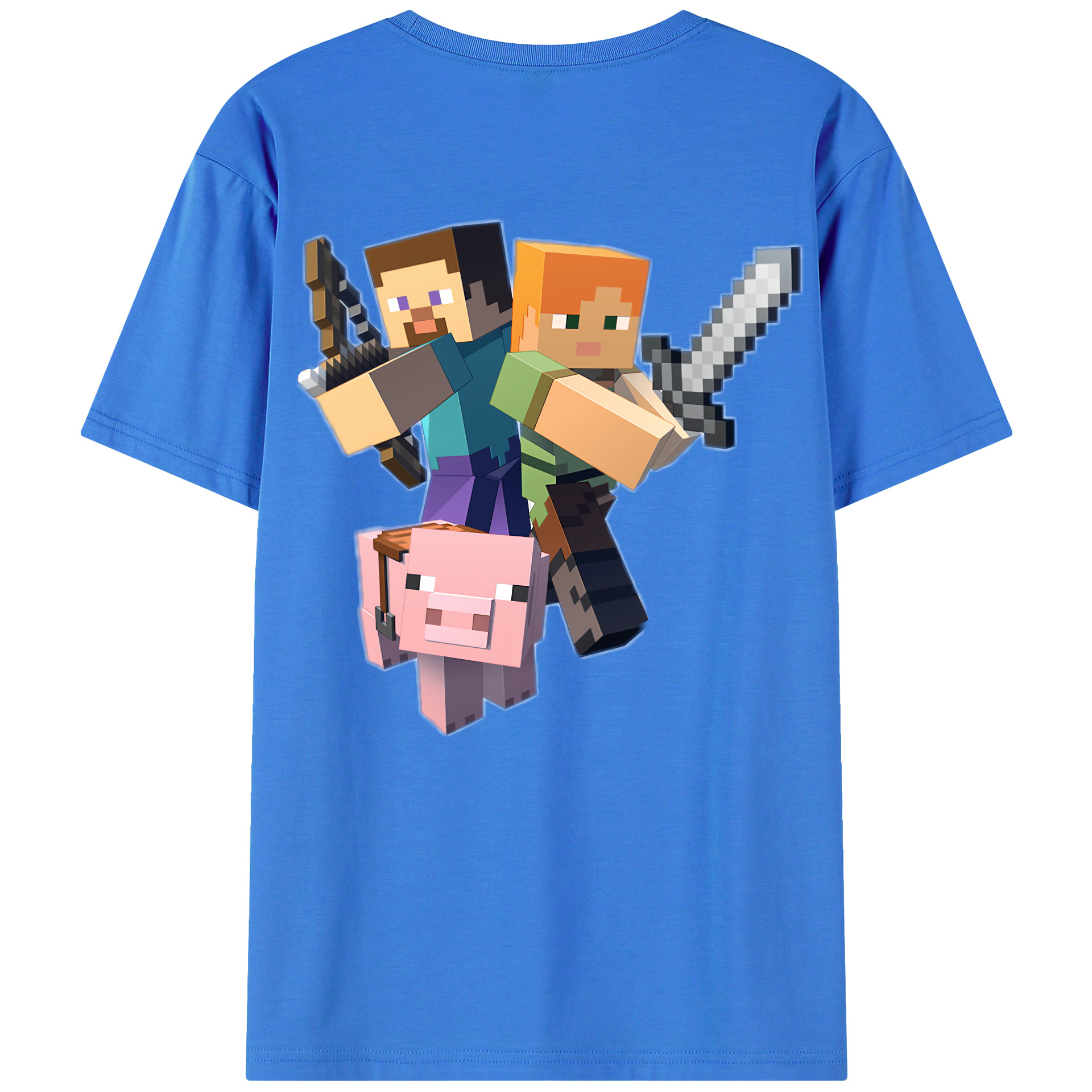 （画像用） マインクラフト ブロックの世界 Minecraft MC Block world 綿100％ メンズ半袖Tシャツ（バックプリント） 通気性