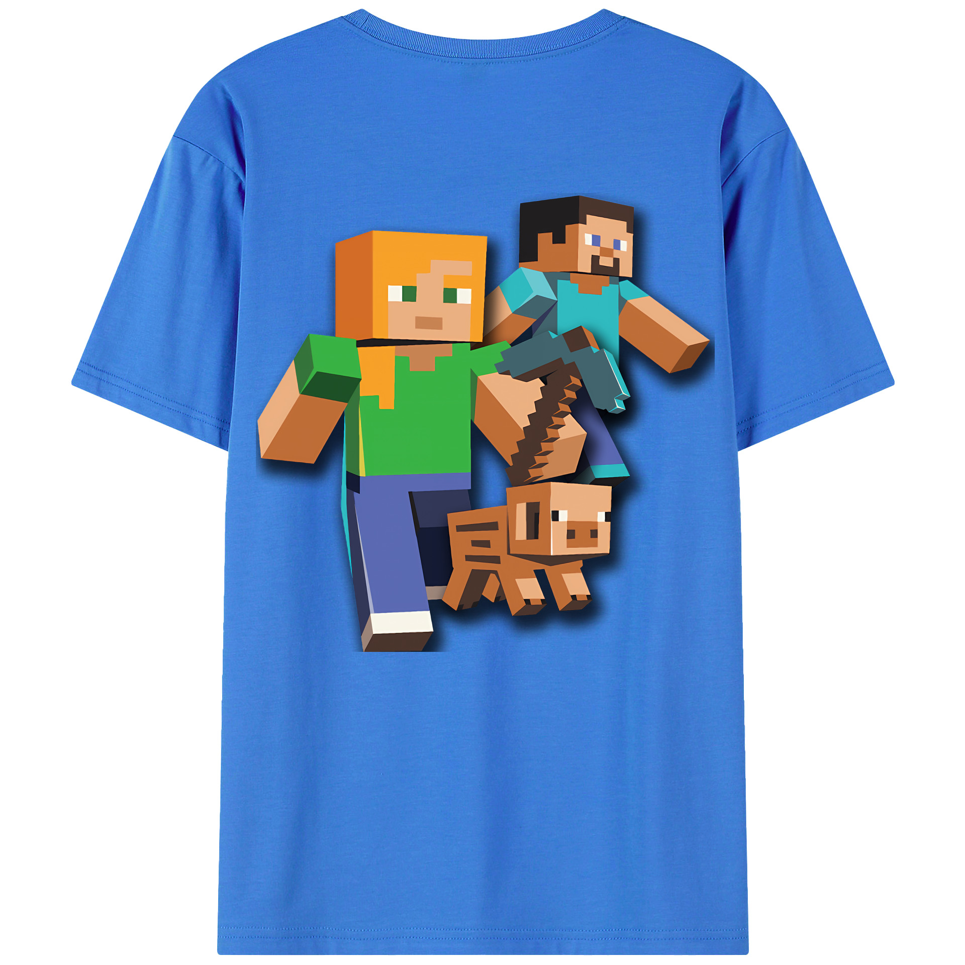 （画像用） マインクラフト ブロックの世界 Minecraft MC Block world 綿100％ メンズ半袖Tシャツ（バックプリント） 通気性
