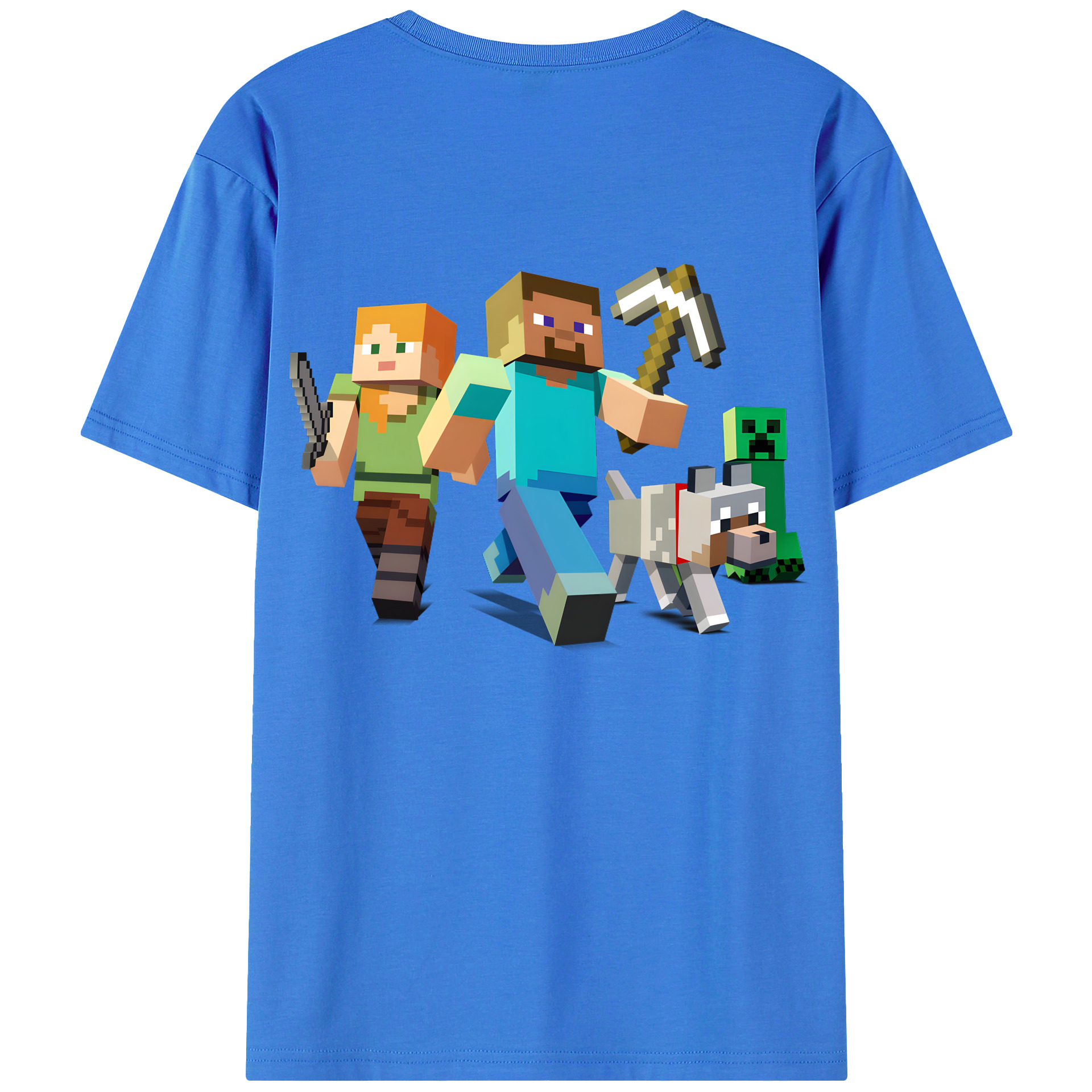 （画像用） マインクラフト ブロックの世界 Minecraft MC Block world 綿100％ メンズ半袖Tシャツ（バックプリント） 通気性