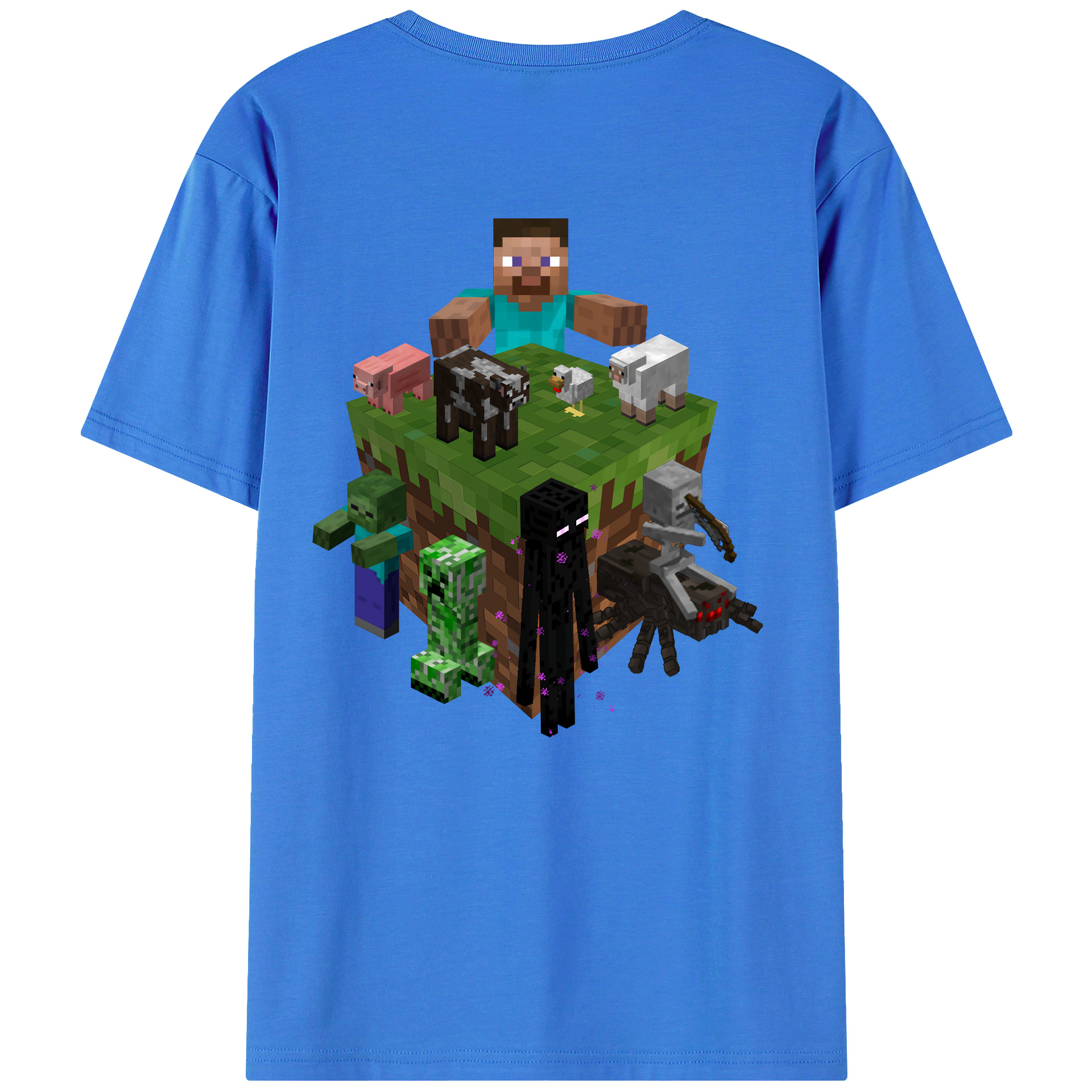 （画像用） マインクラフト ブロックの世界 Minecraft MC Block world 綿100％ メンズ半袖Tシャツ（バックプリント） 通気性
