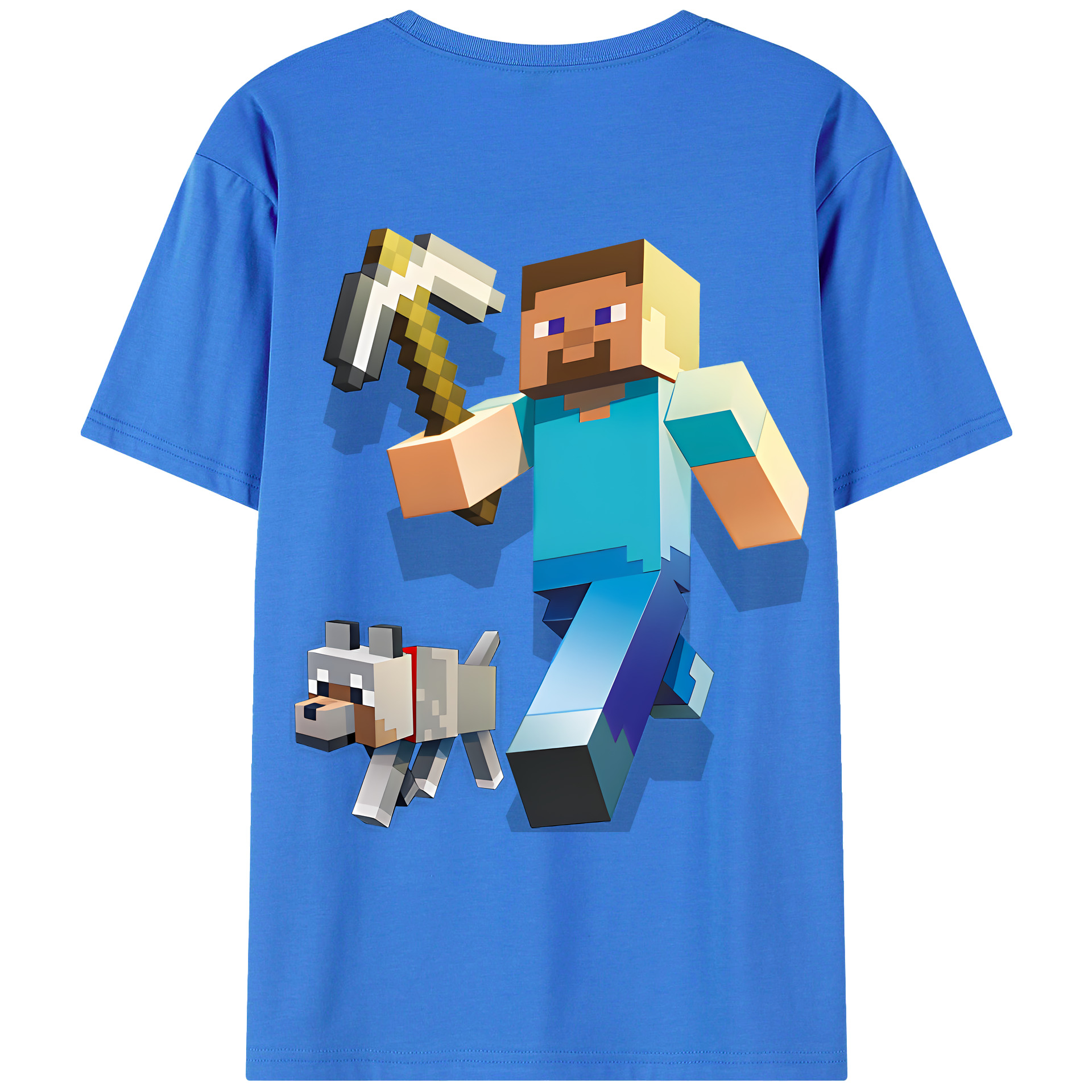 （画像用） マインクラフト ブロックの世界 Minecraft MC Block world 綿100％ メンズ半袖Tシャツ（バックプリント） 通気性