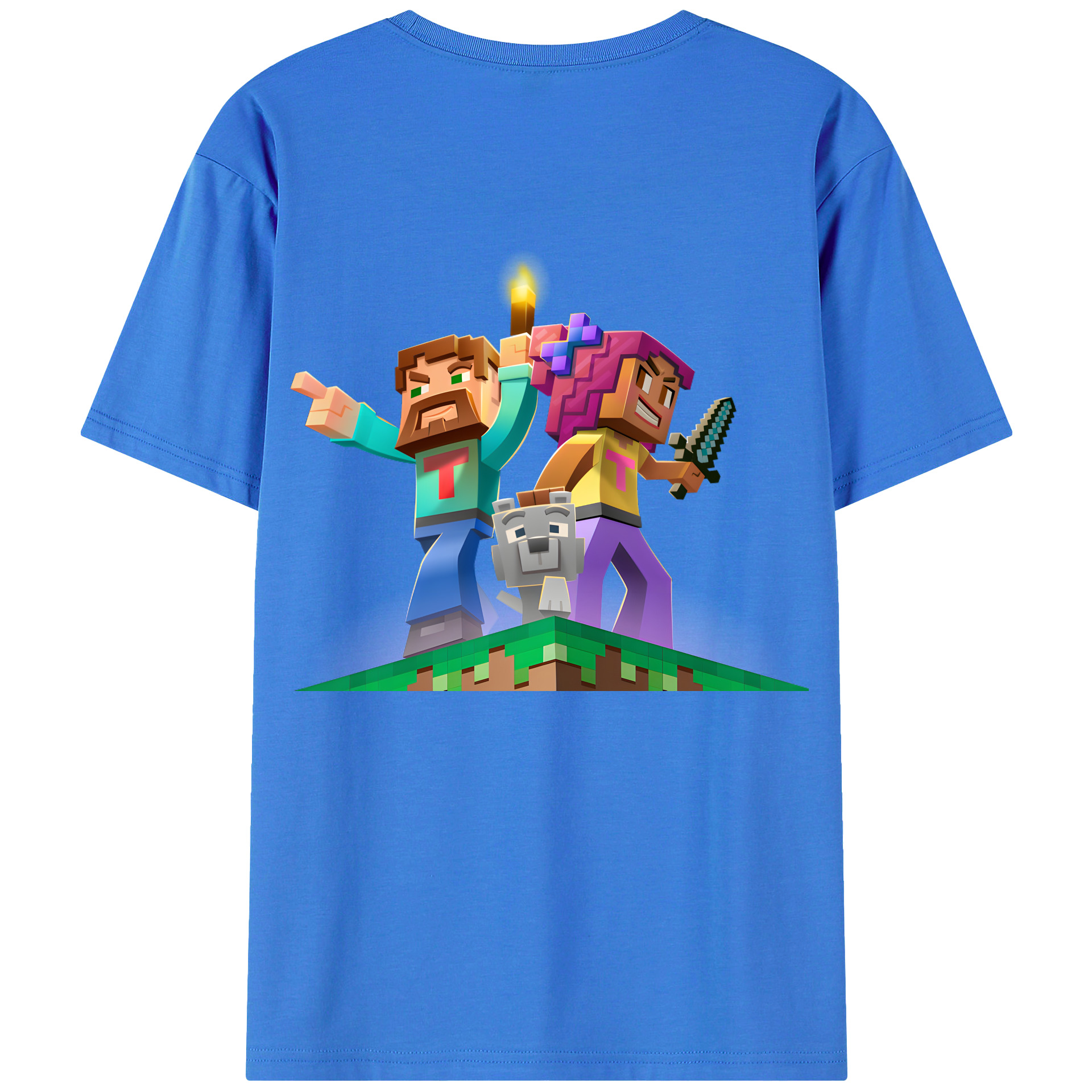 （画像用） マインクラフト ブロックの世界 Minecraft MC Block world 綿100％ メンズ半袖Tシャツ（バックプリント） 通気性