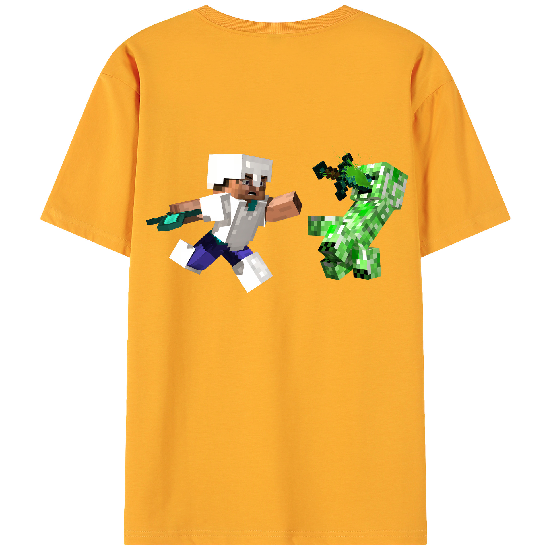 （画像用） マインクラフト ブロックの世界 Minecraft MC Block world 綿100％ メンズ半袖Tシャツ（バックプリント） 通気性