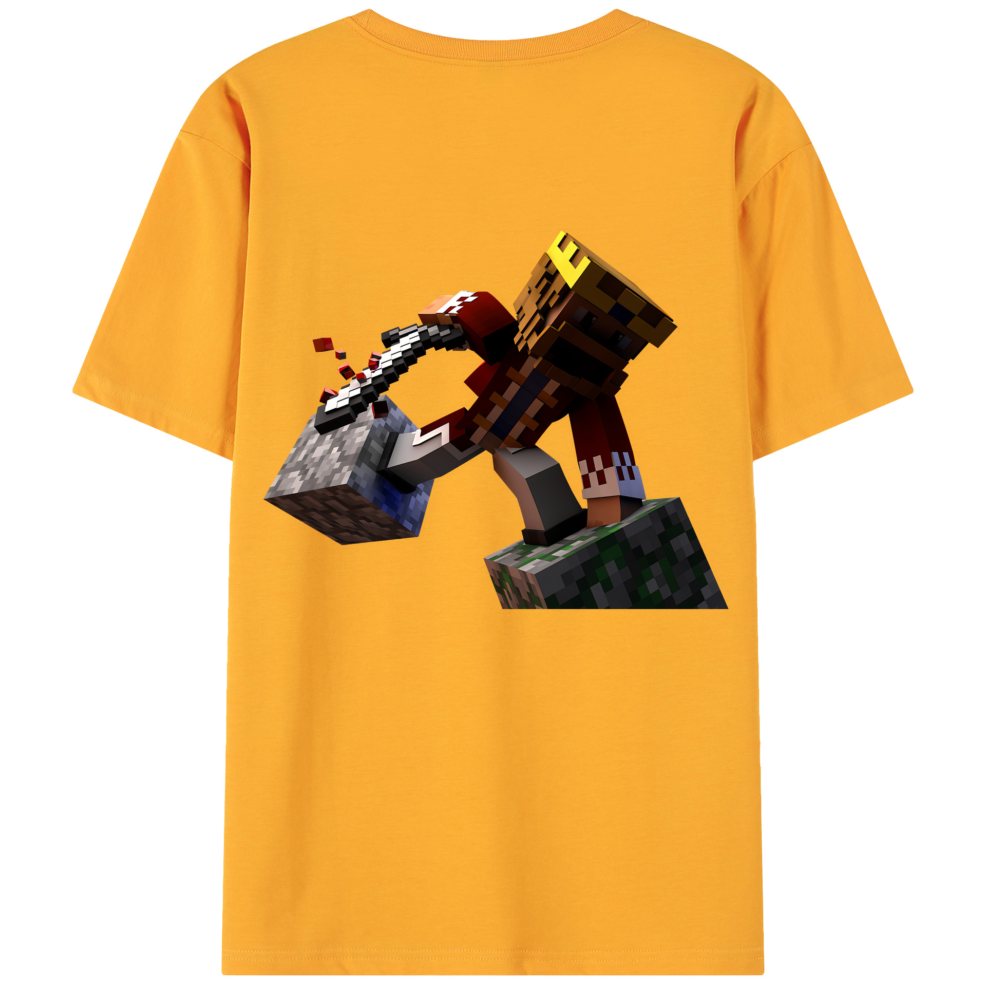 （画像用） マインクラフト ブロックの世界 Minecraft MC Block world 綿100％ メンズ半袖Tシャツ（バックプリント） 通気性