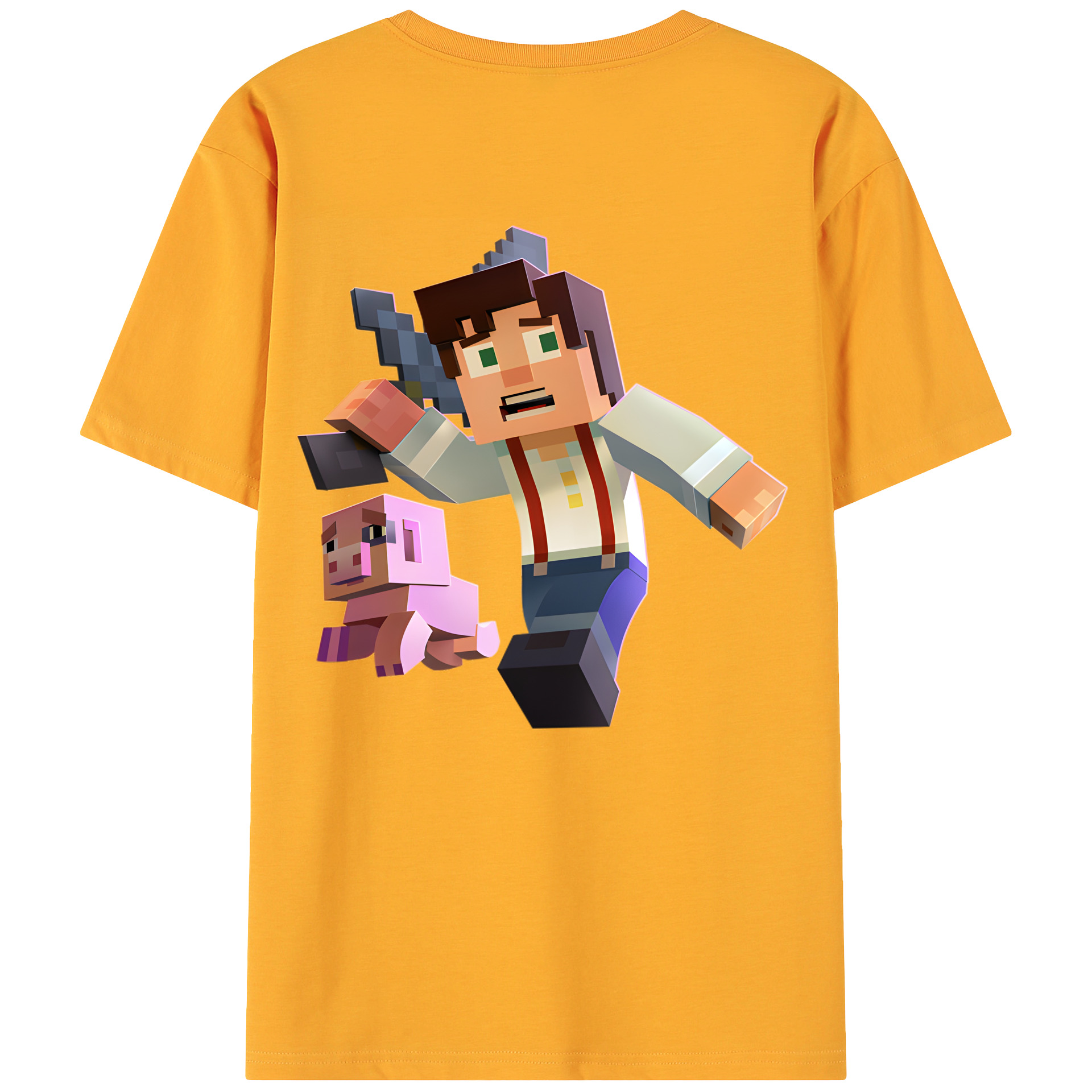 （画像用） マインクラフト ブロックの世界 Minecraft MC Block world 綿100％ メンズ半袖Tシャツ（バックプリント） 通気性