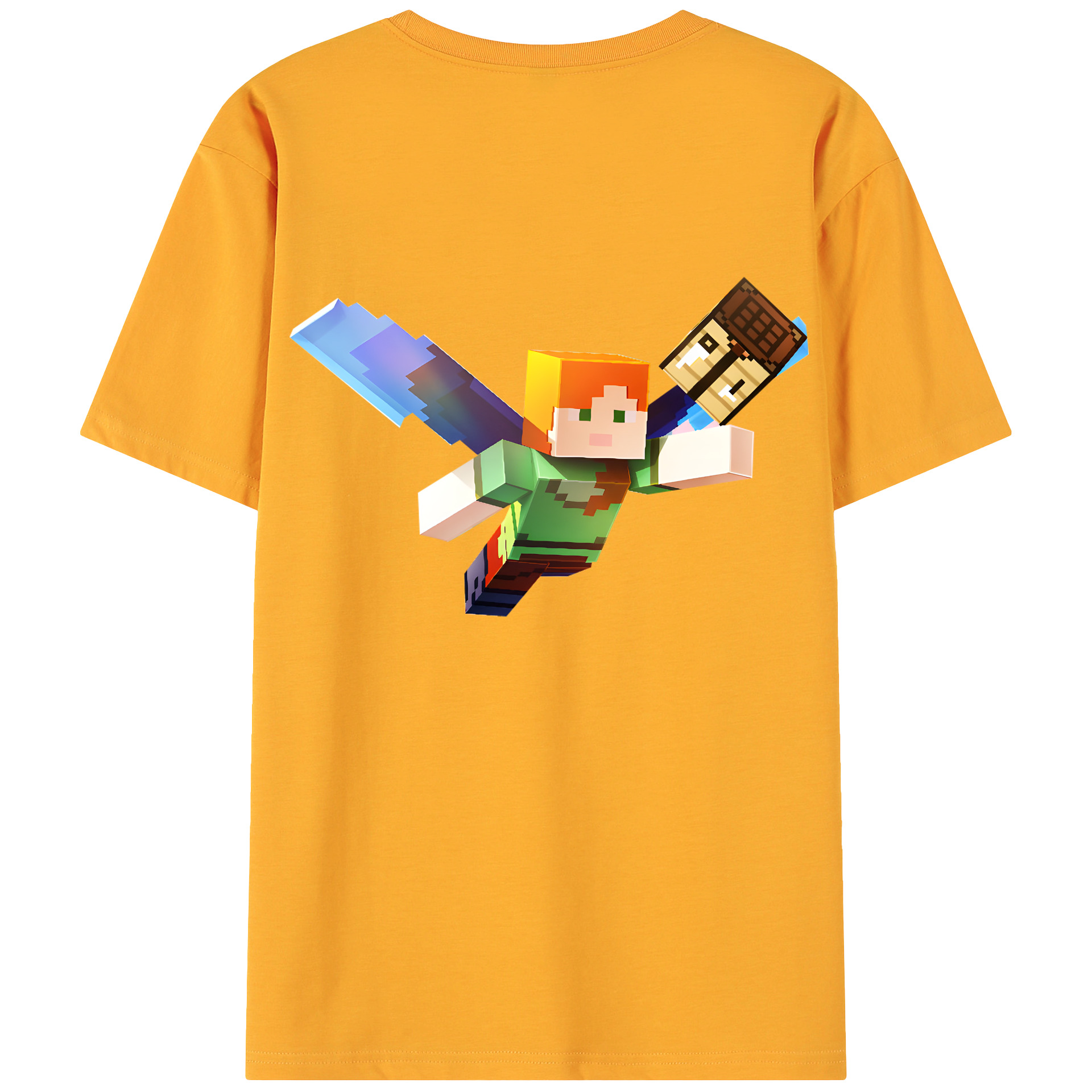 （画像用） マインクラフト ブロックの世界 Minecraft MC Block world 綿100％ メンズ半袖Tシャツ（バックプリント） 通気性