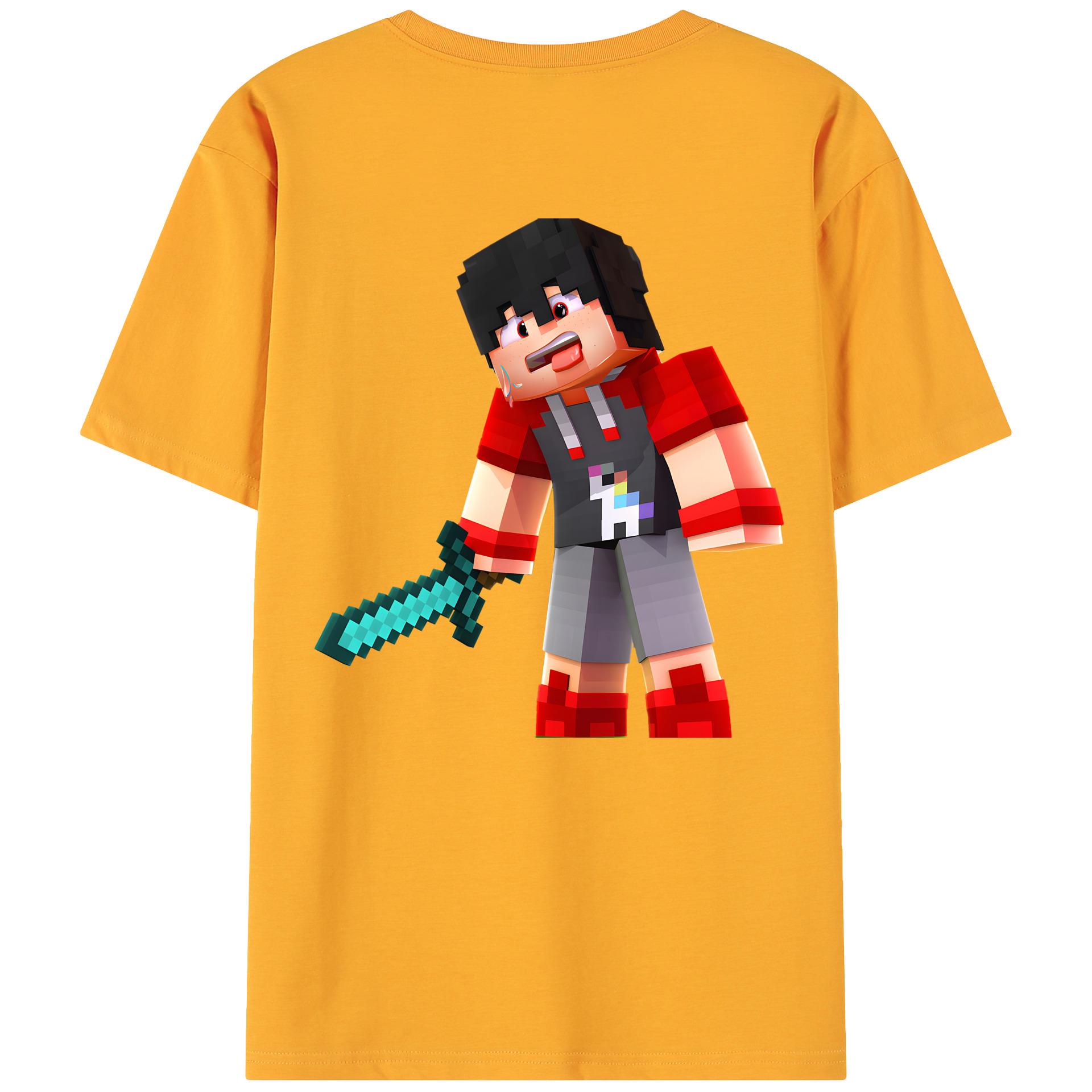 （画像用） マインクラフト ブロックの世界 Minecraft MC Block world 綿100％ メンズ半袖Tシャツ（バックプリント） 通気性